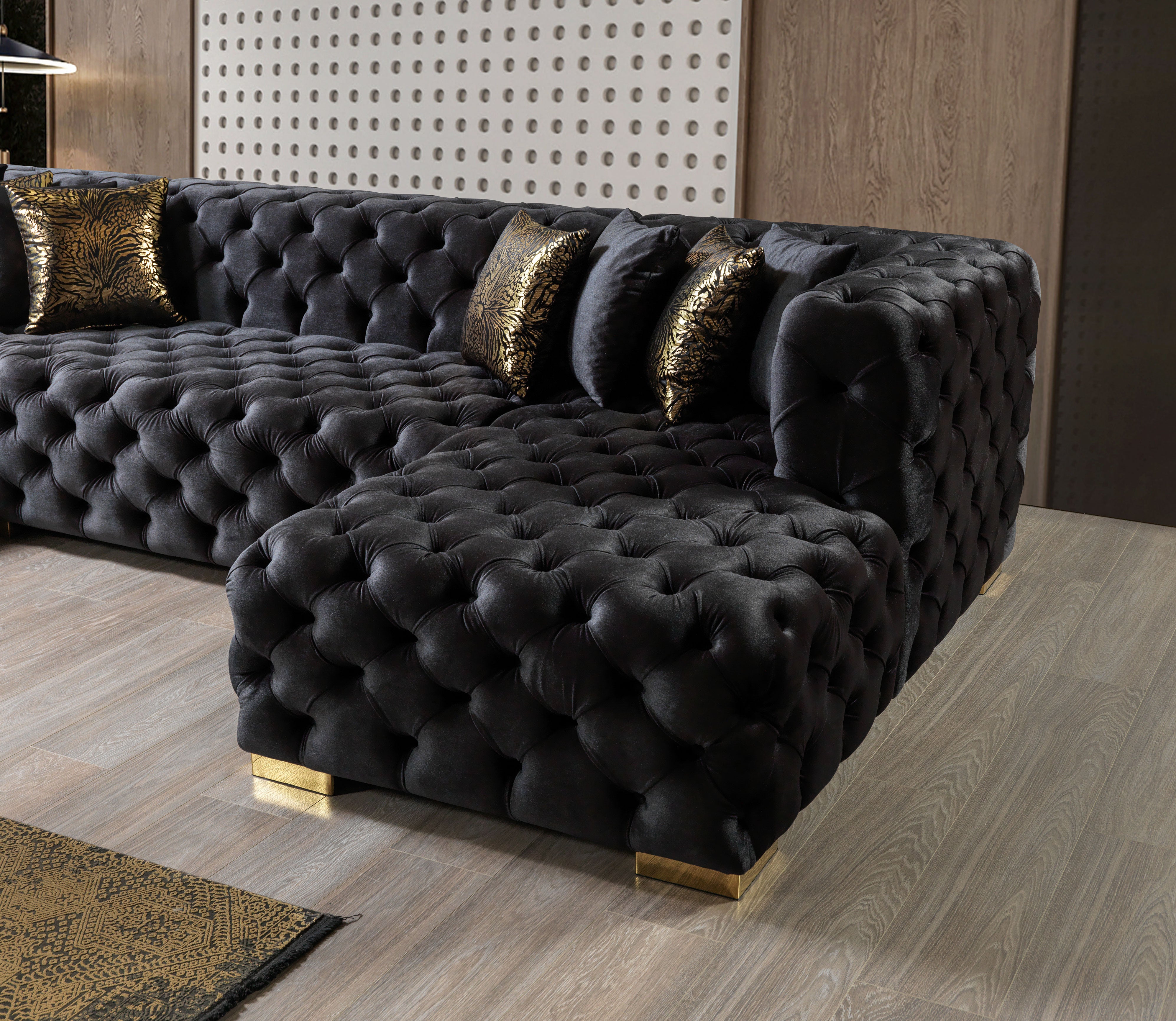 Neva Black Velvet Double Chaise Sectional, view 7