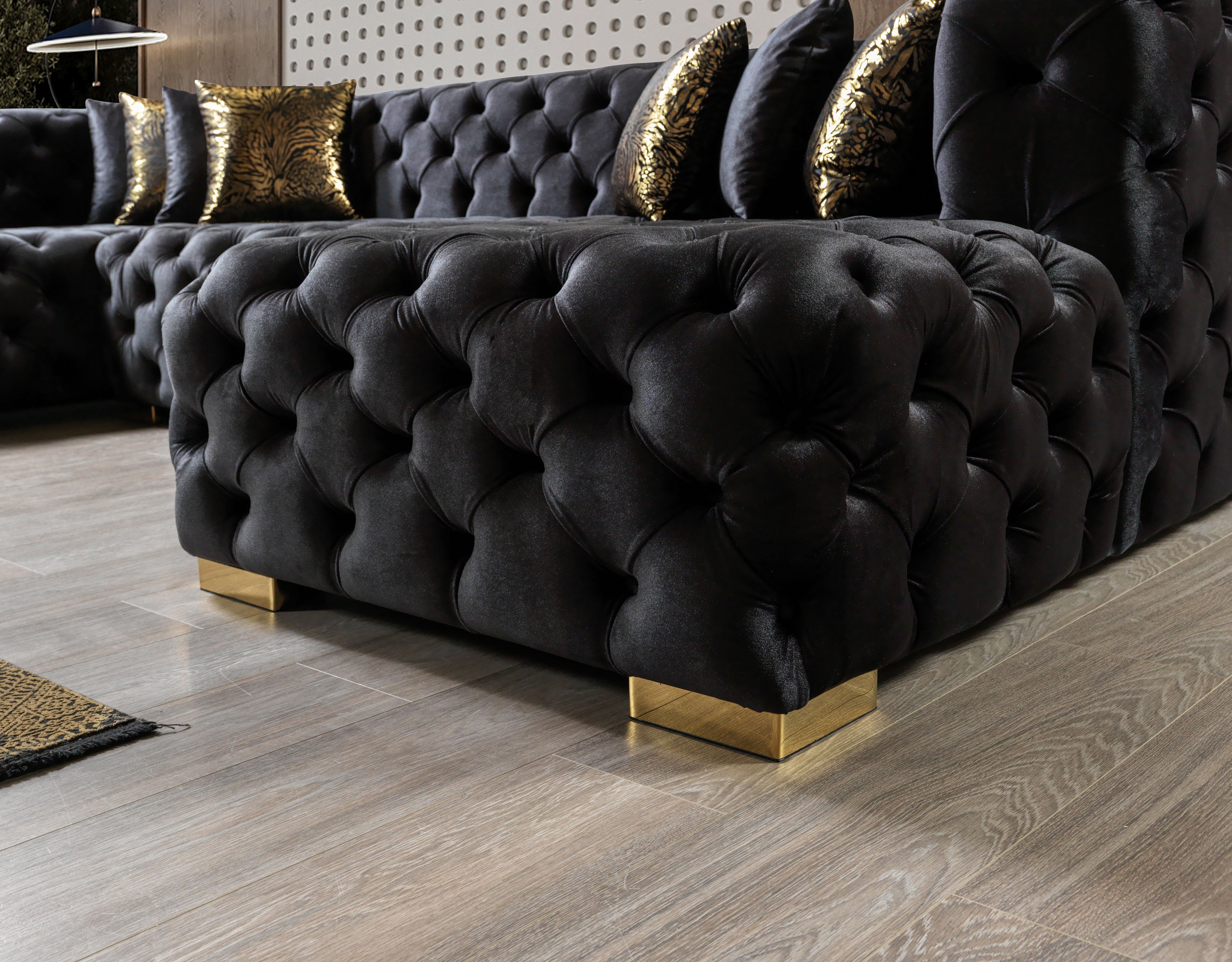 Neva Black Velvet Double Chaise Sectional, view 8