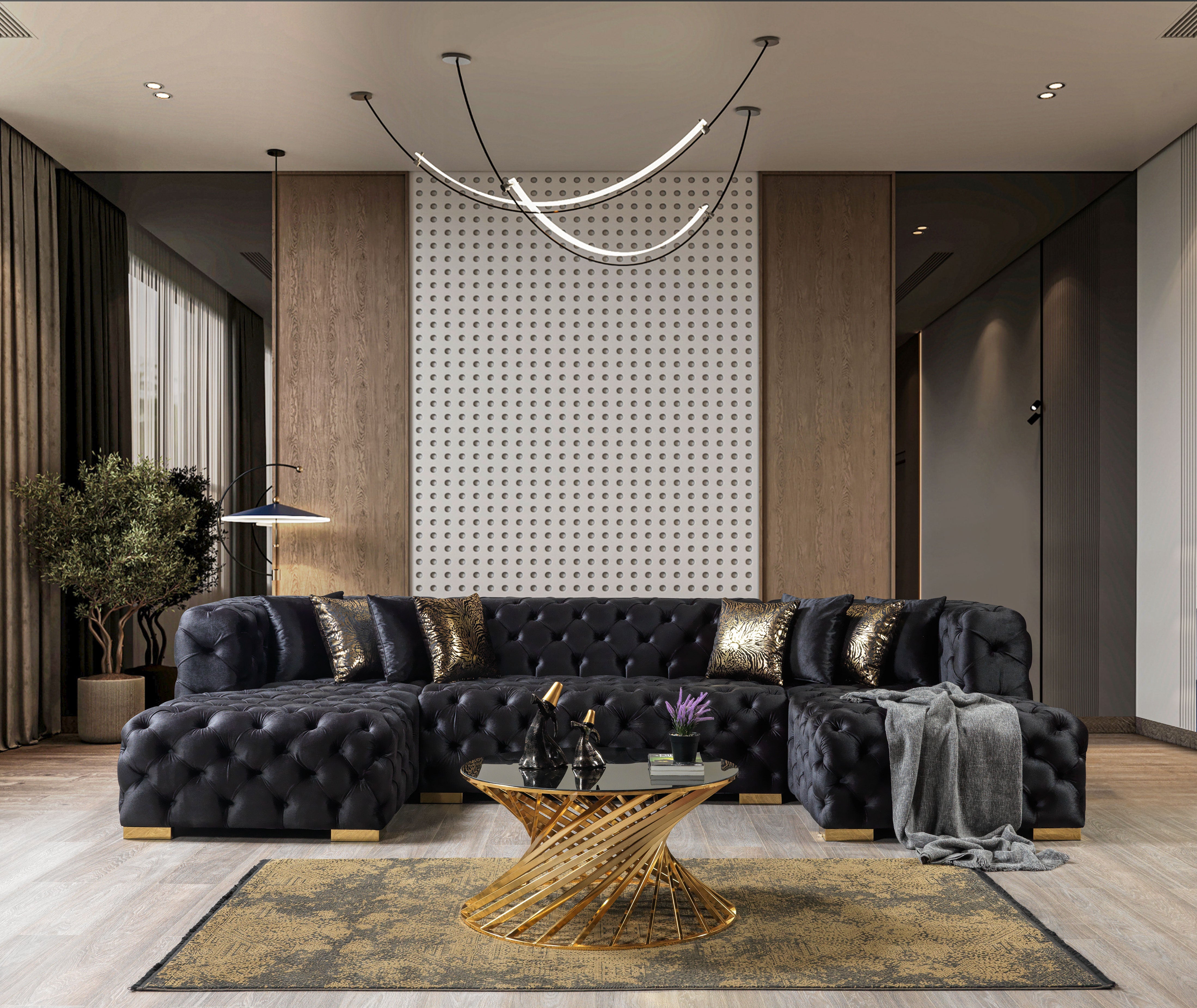 Neva Black Velvet Double Chaise Sectional