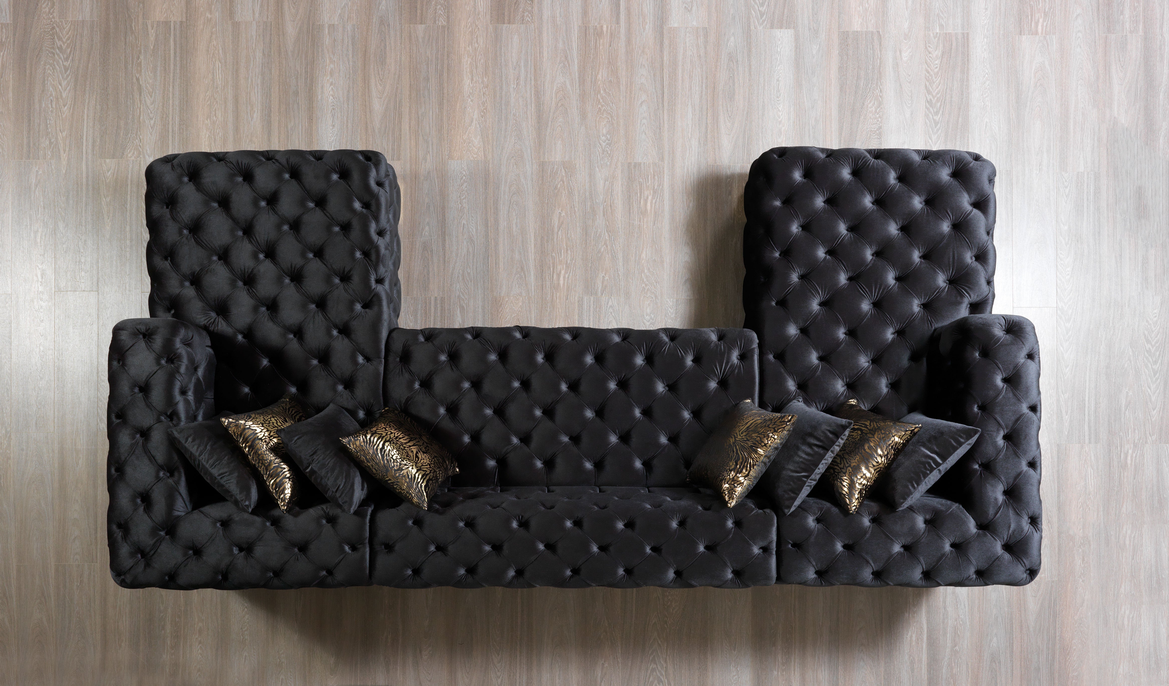 Neva Black Velvet Double Chaise Sectional, view 4
