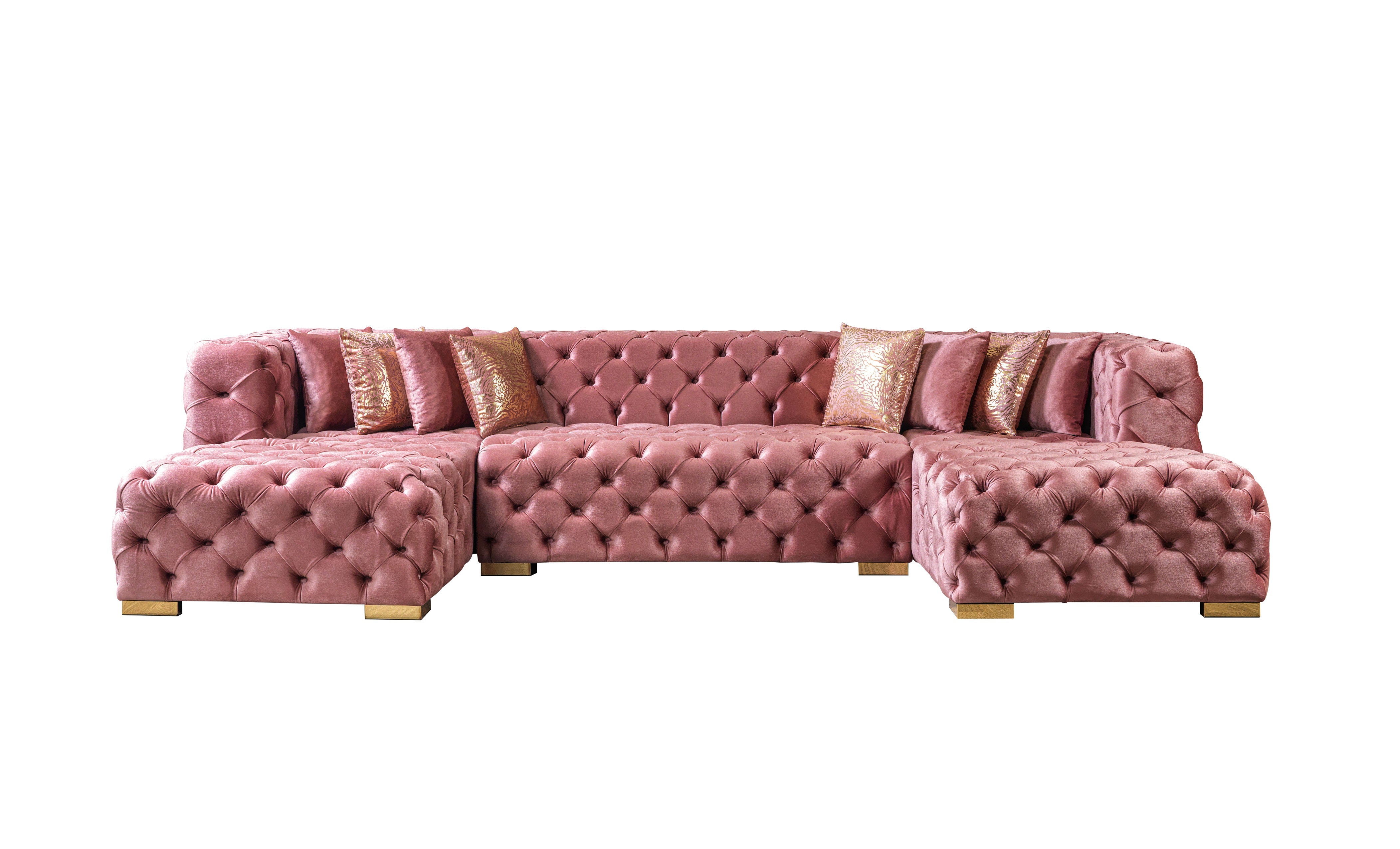 Neva Pink Velvet Double Chaise Sectional, view 10
