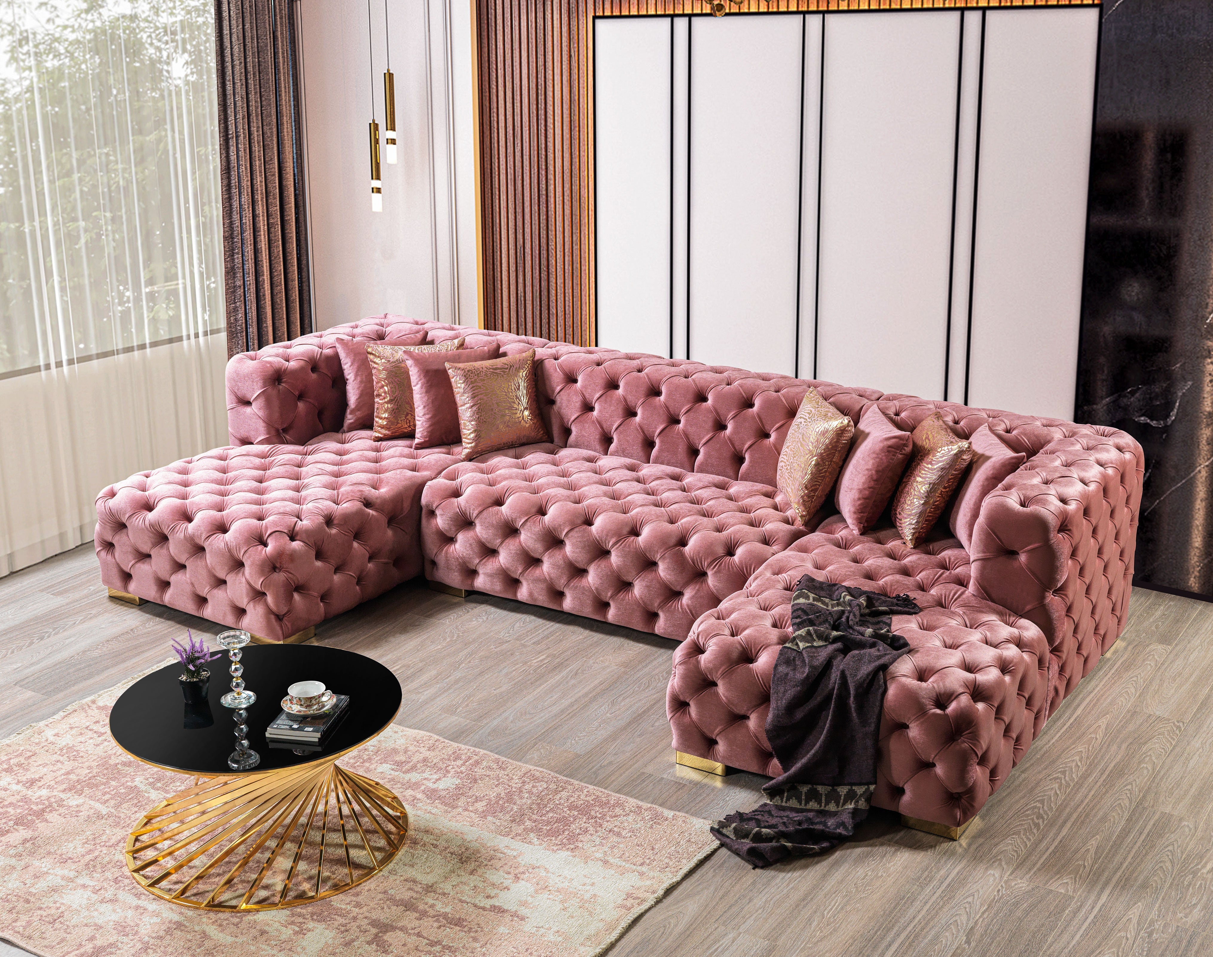 Neva Pink Velvet Double Chaise Sectional, view 3
