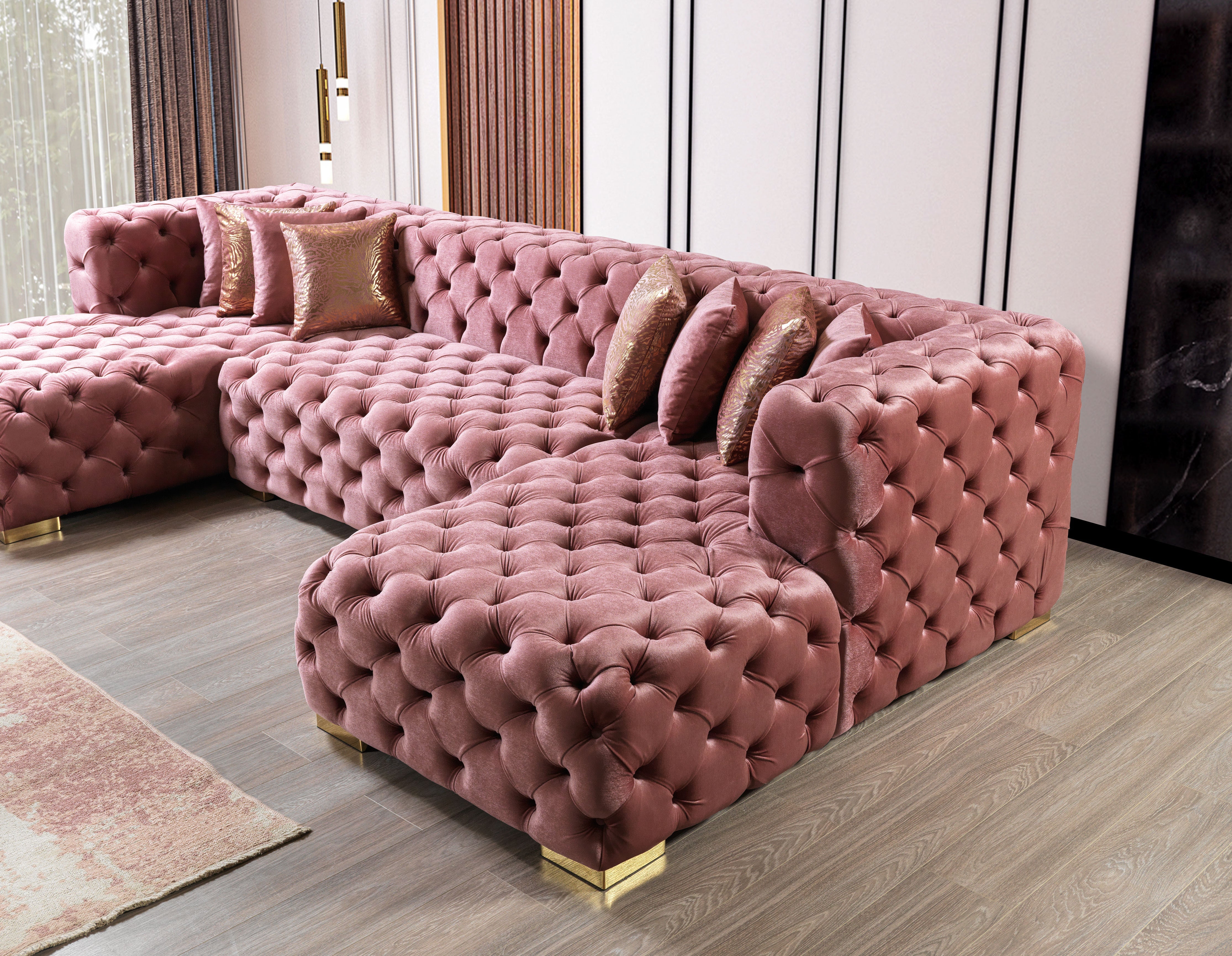 Neva Pink Velvet Double Chaise Sectional, view 6
