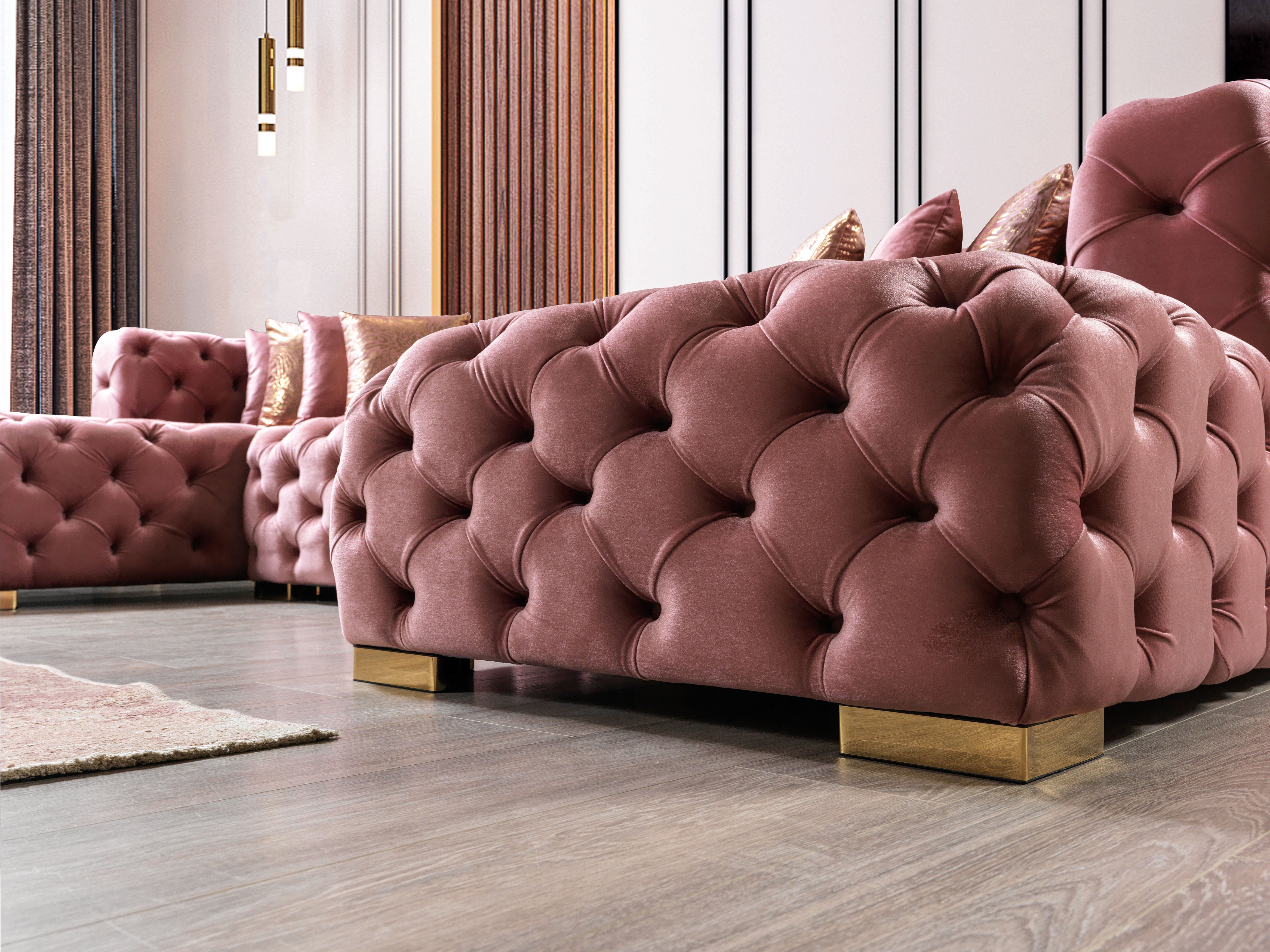 Neva Pink Velvet Double Chaise Sectional, view 7