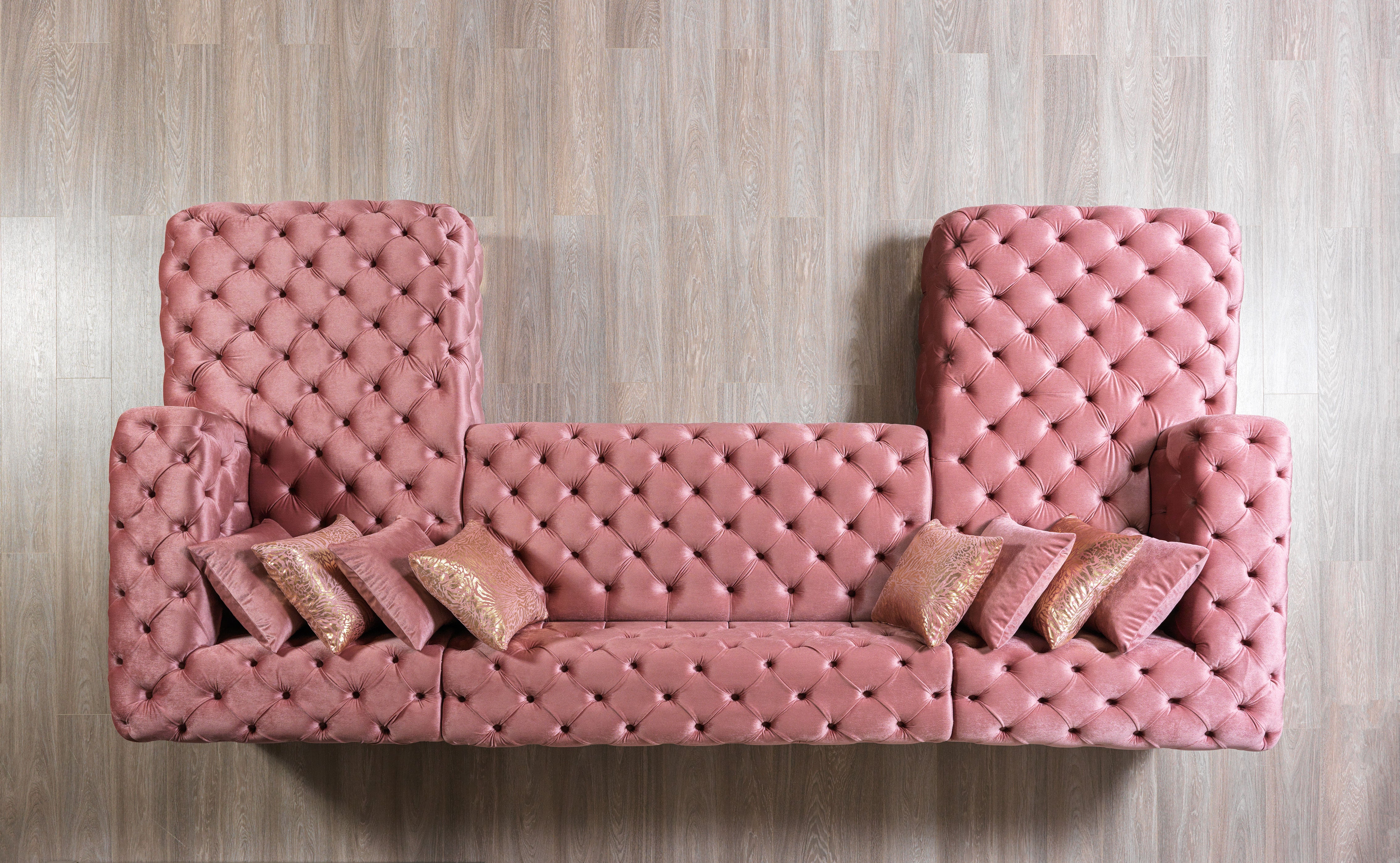 Neva Pink Velvet Double Chaise Sectional, view 4
