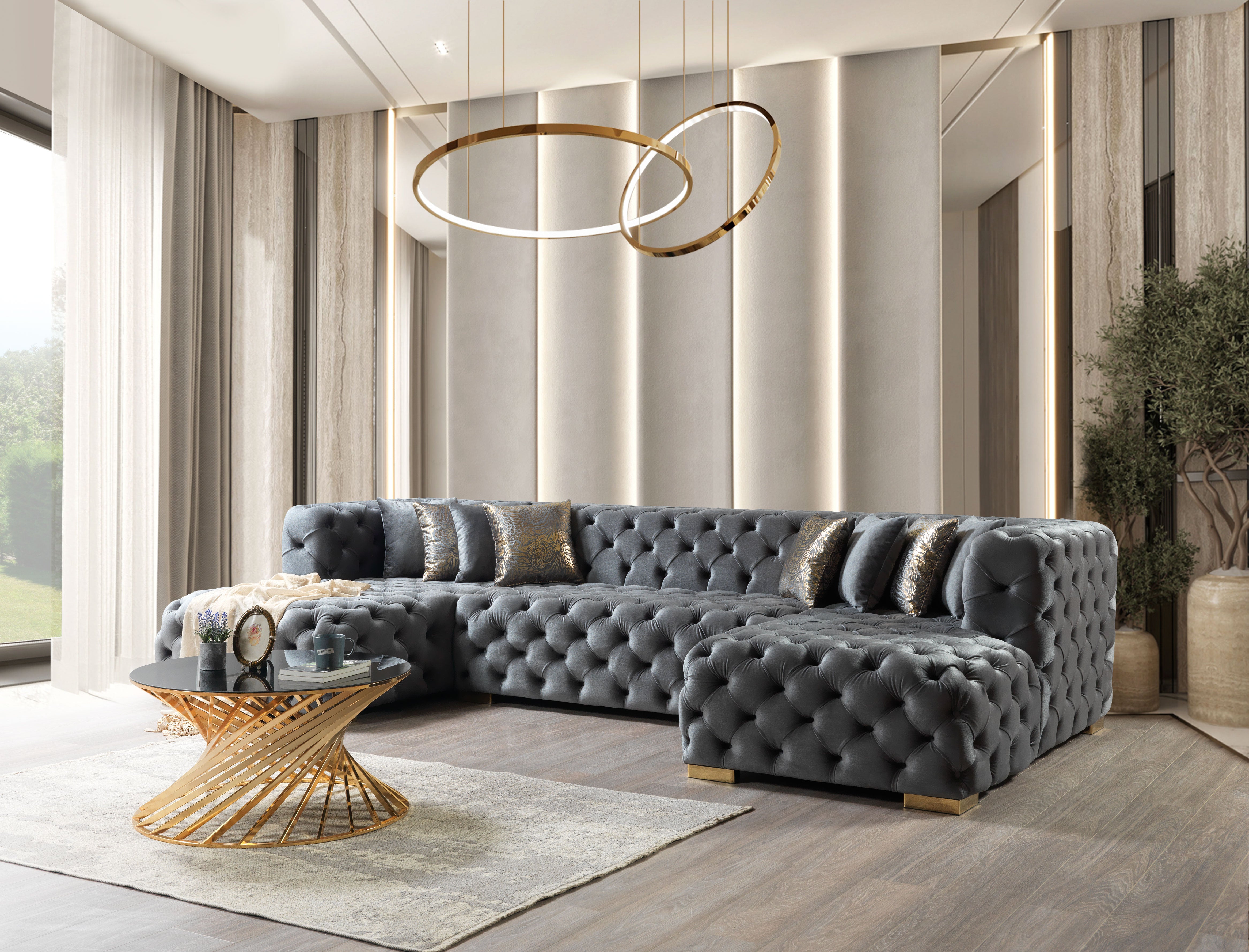 Neva Gray Velvet Double Chaise Sectional, view 2