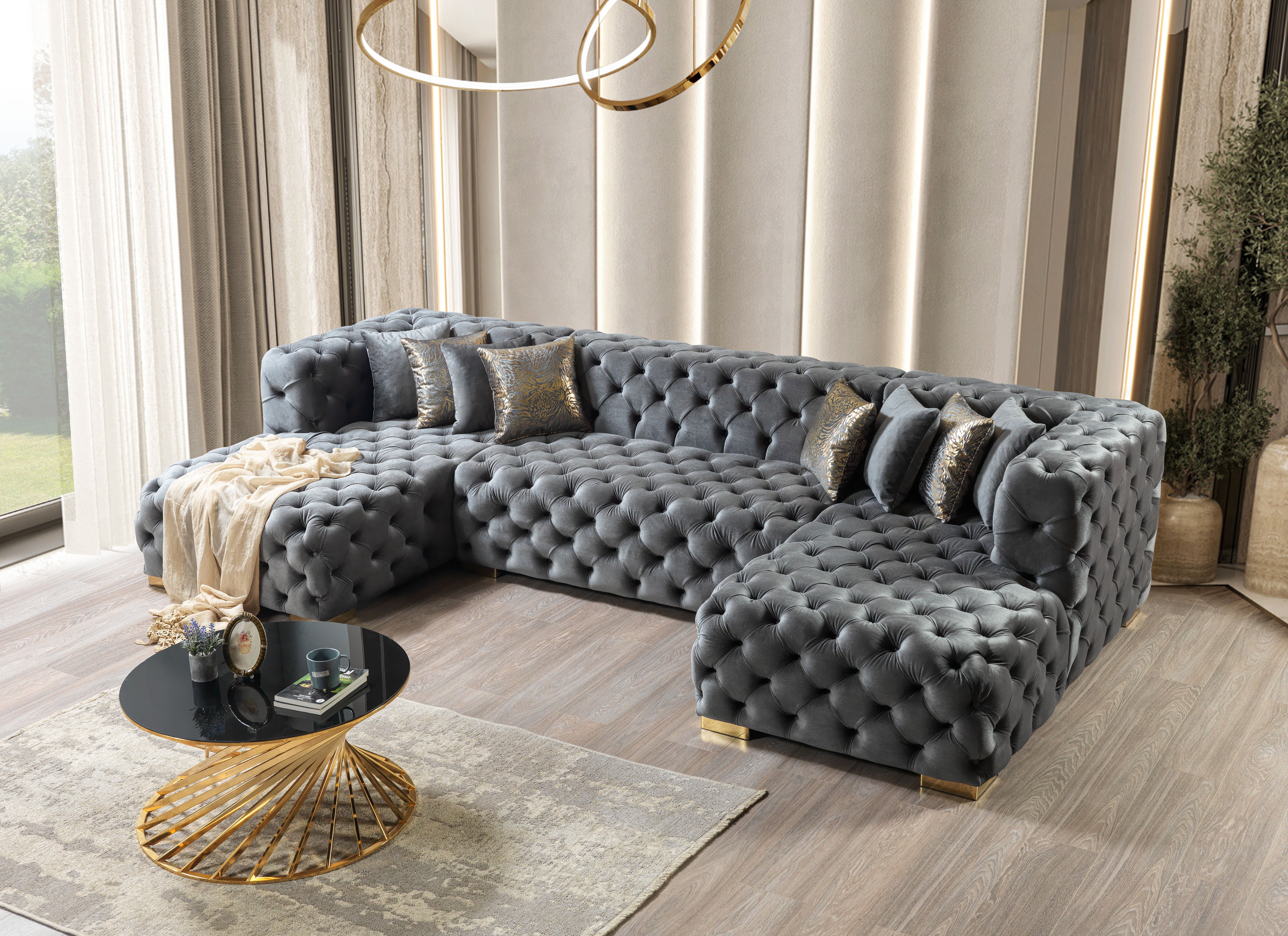 Neva Gray Velvet Double Chaise Sectional, view 3