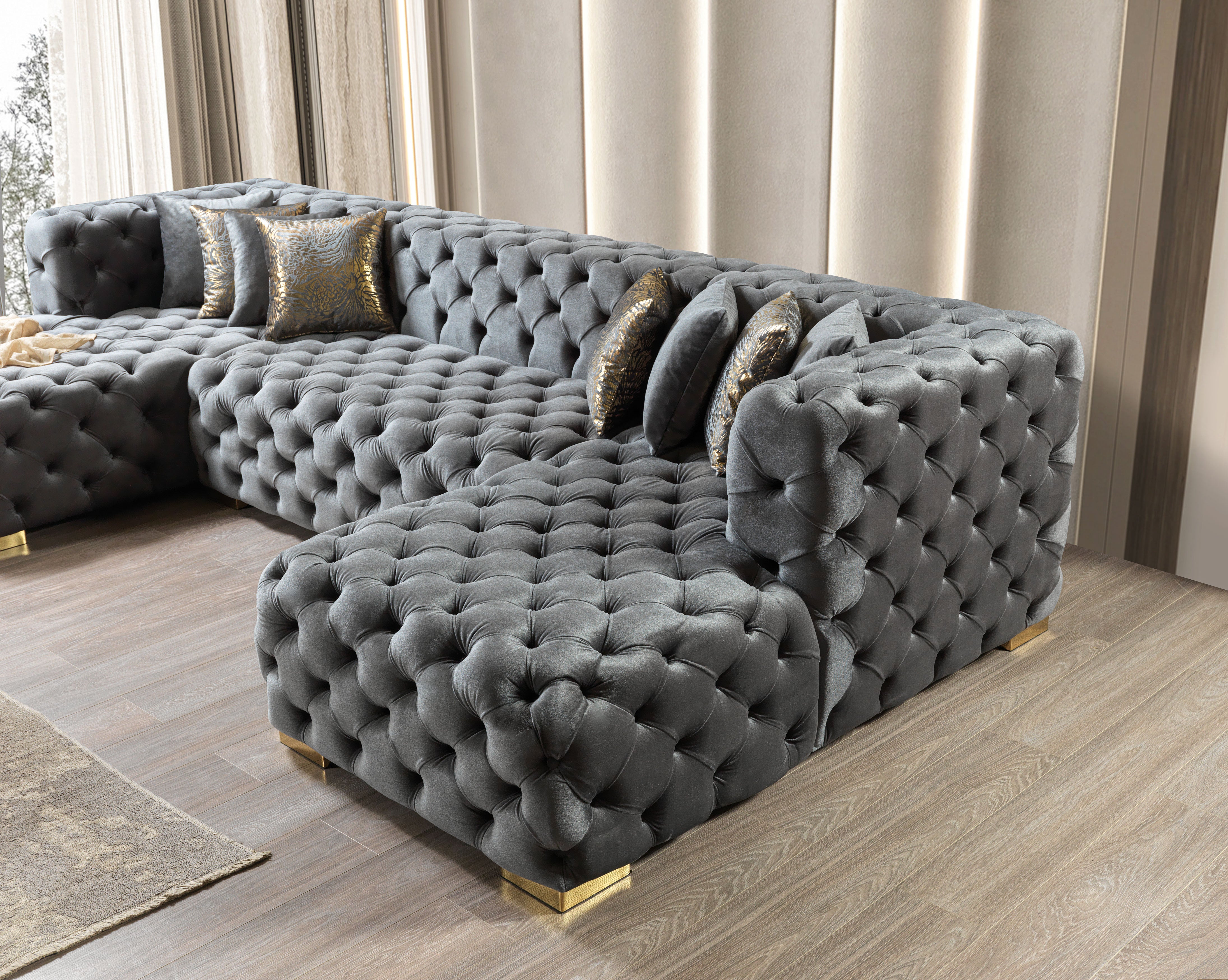 Neva Gray Velvet Double Chaise Sectional, view 6