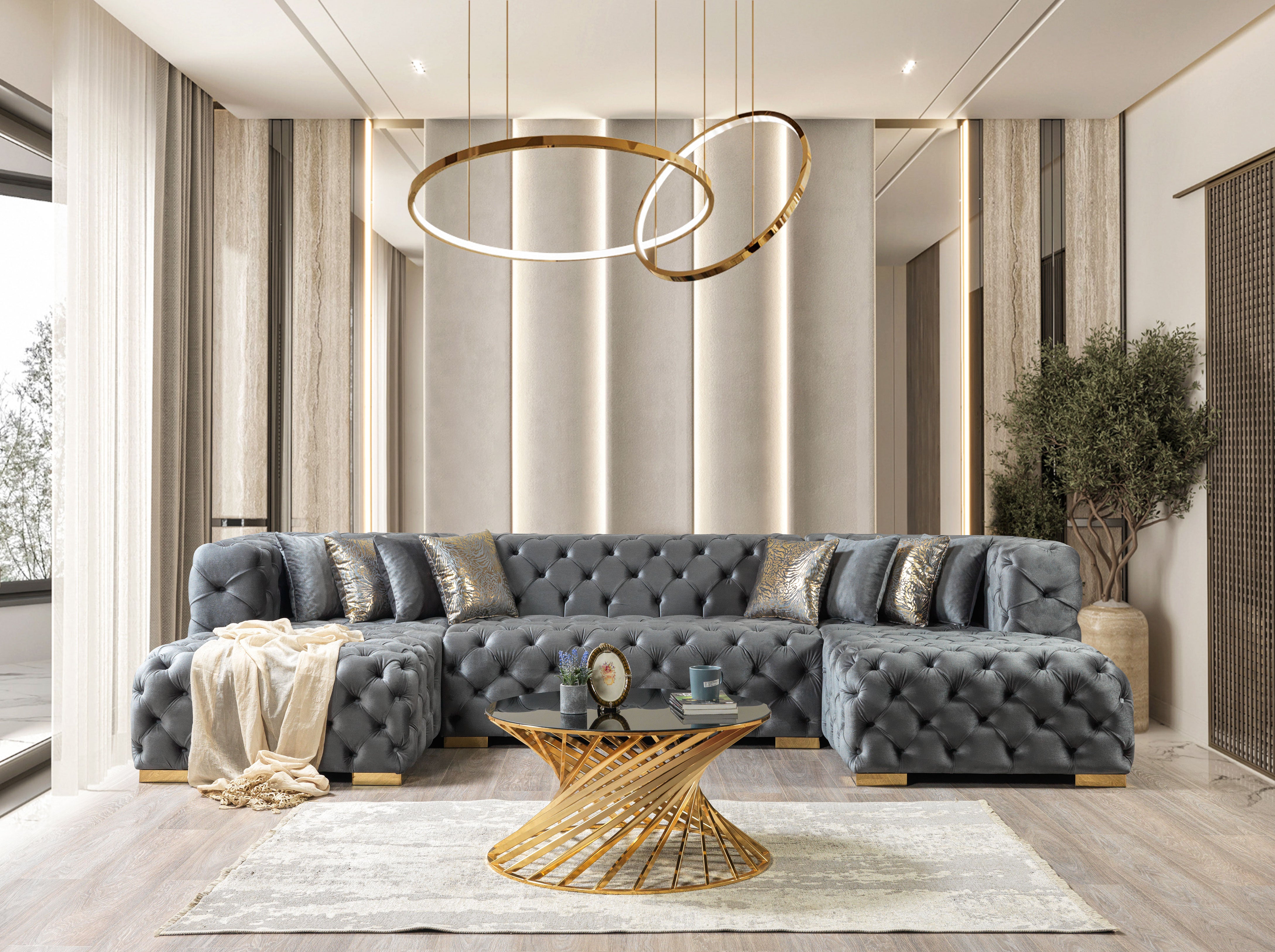 Neva Gray Velvet Double Chaise Sectional