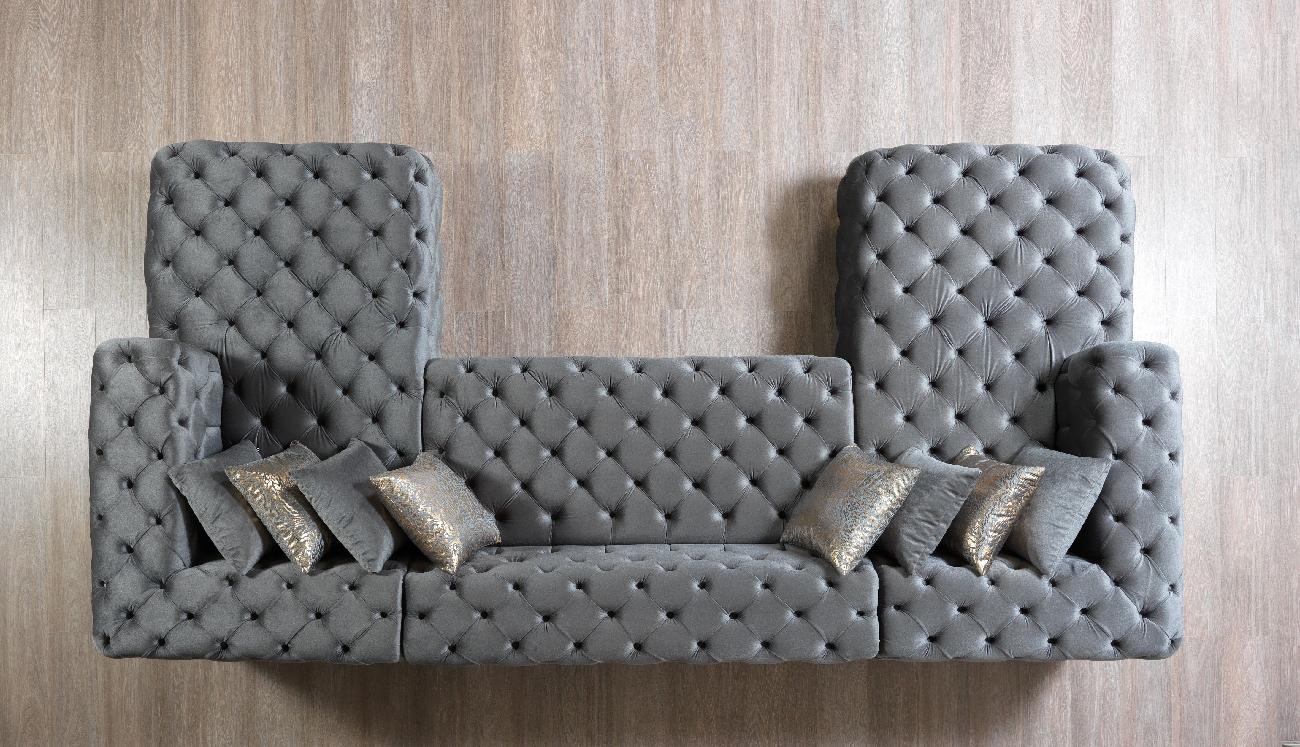 Neva Gray Velvet Double Chaise Sectional, view 4