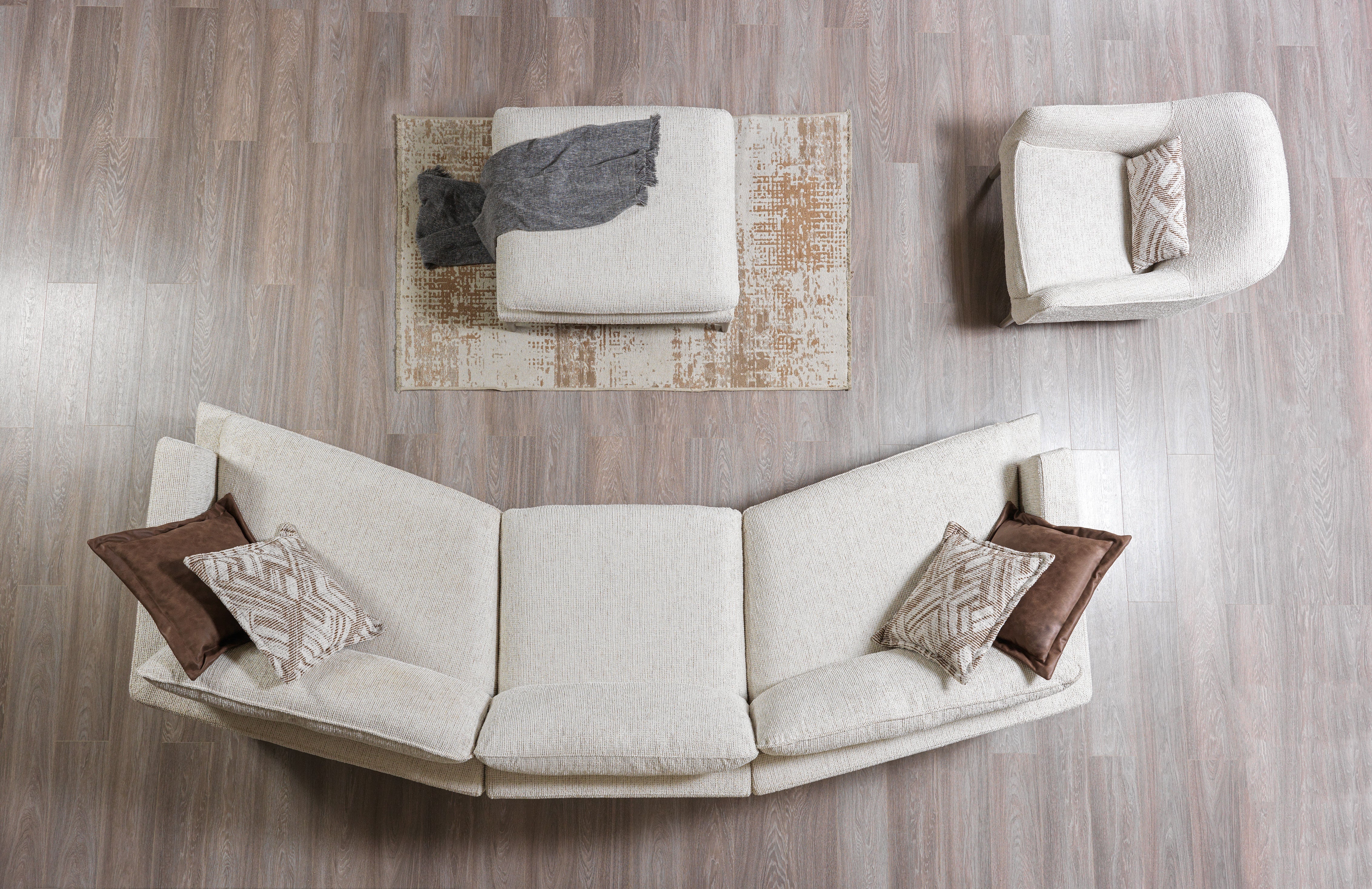 Dylan Ivory Linen 3-Piece Curved Sectional with Ottoman, view 6