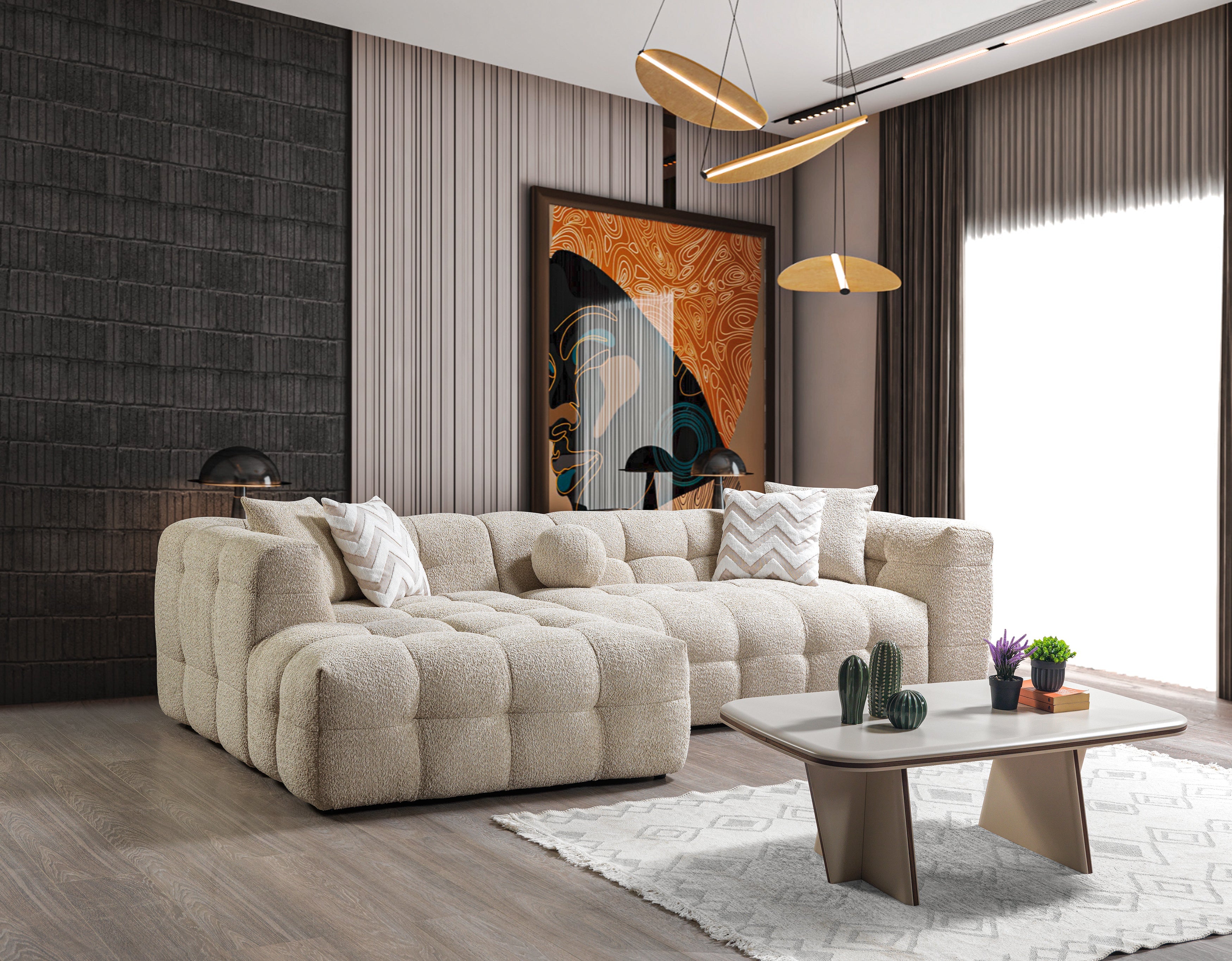 Ivy Sand Boucle LAF Sectional, view 2