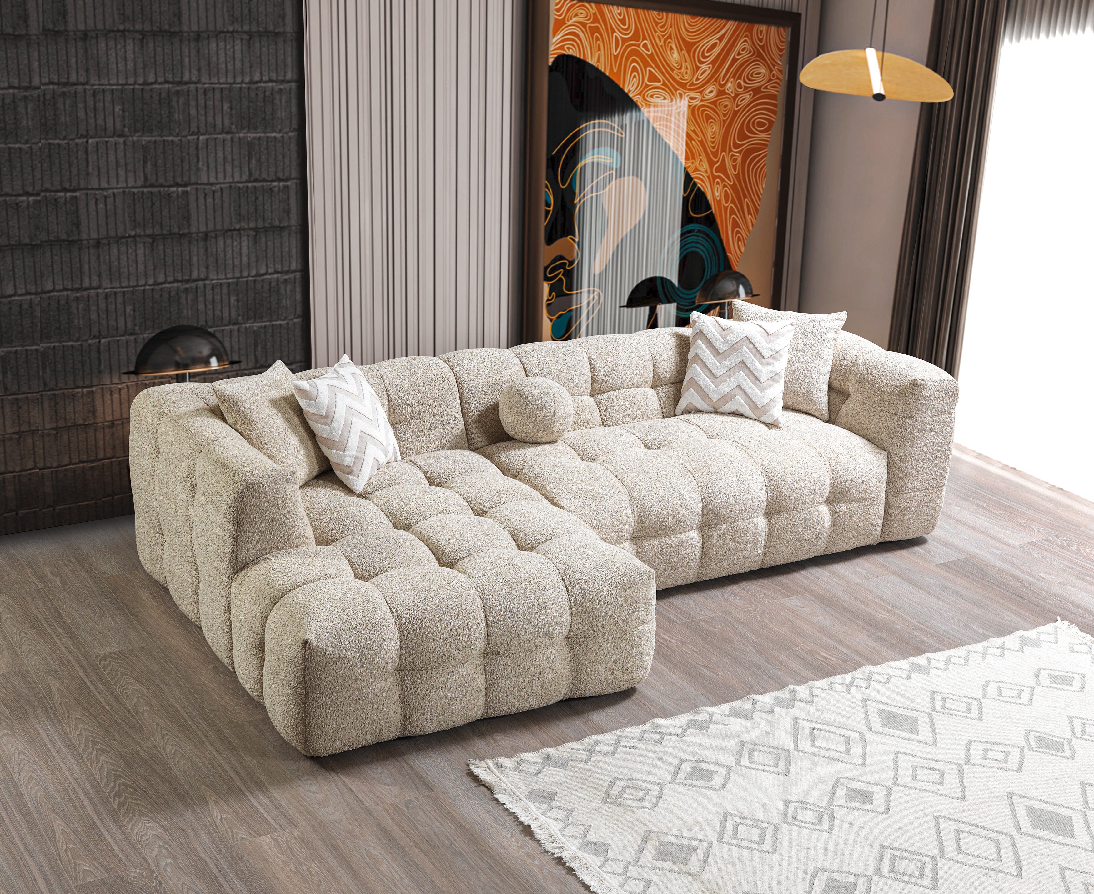 Ivy Sand Boucle LAF Sectional, view 3