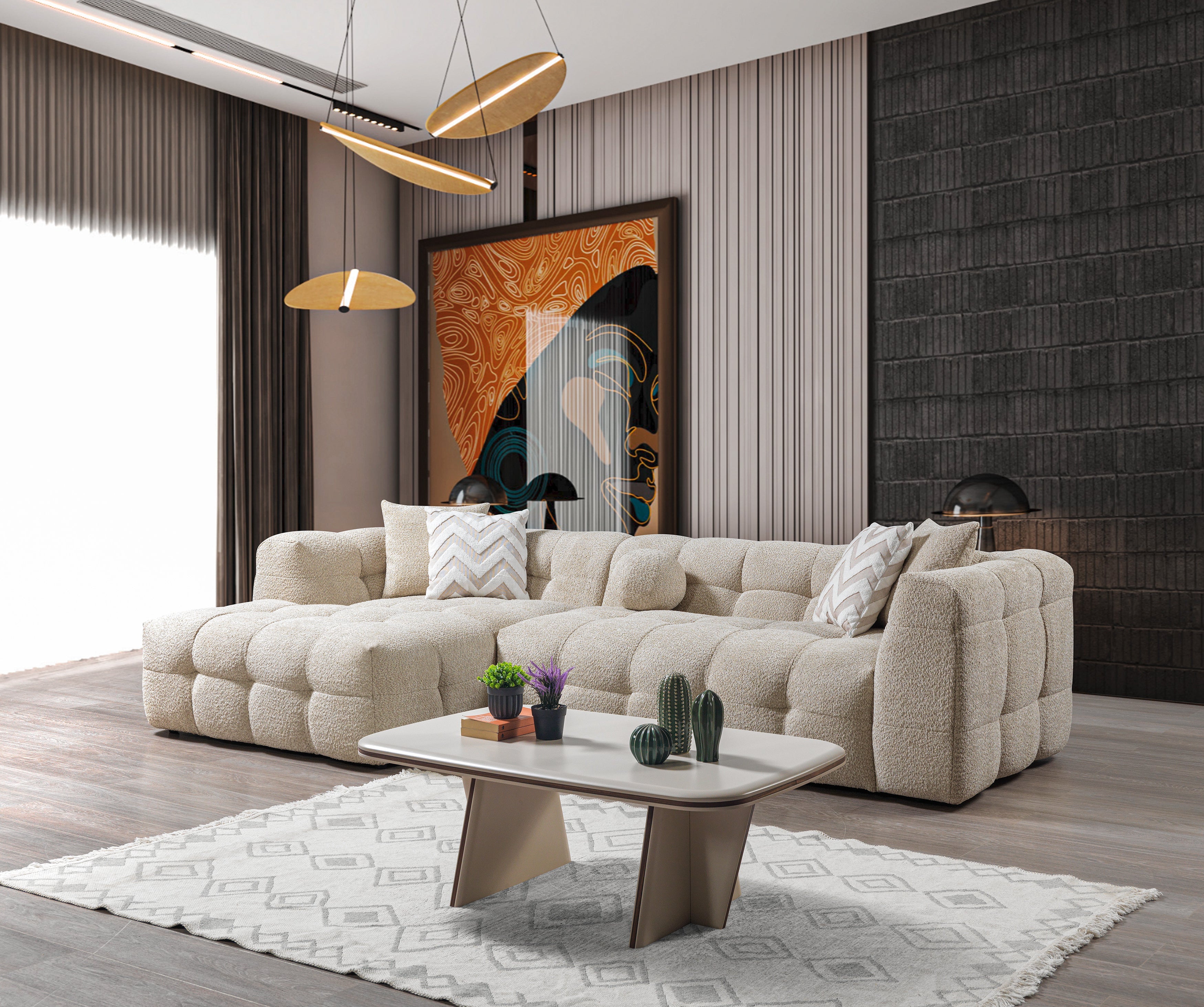Ivy Sand Boucle LAF Sectional, view 5