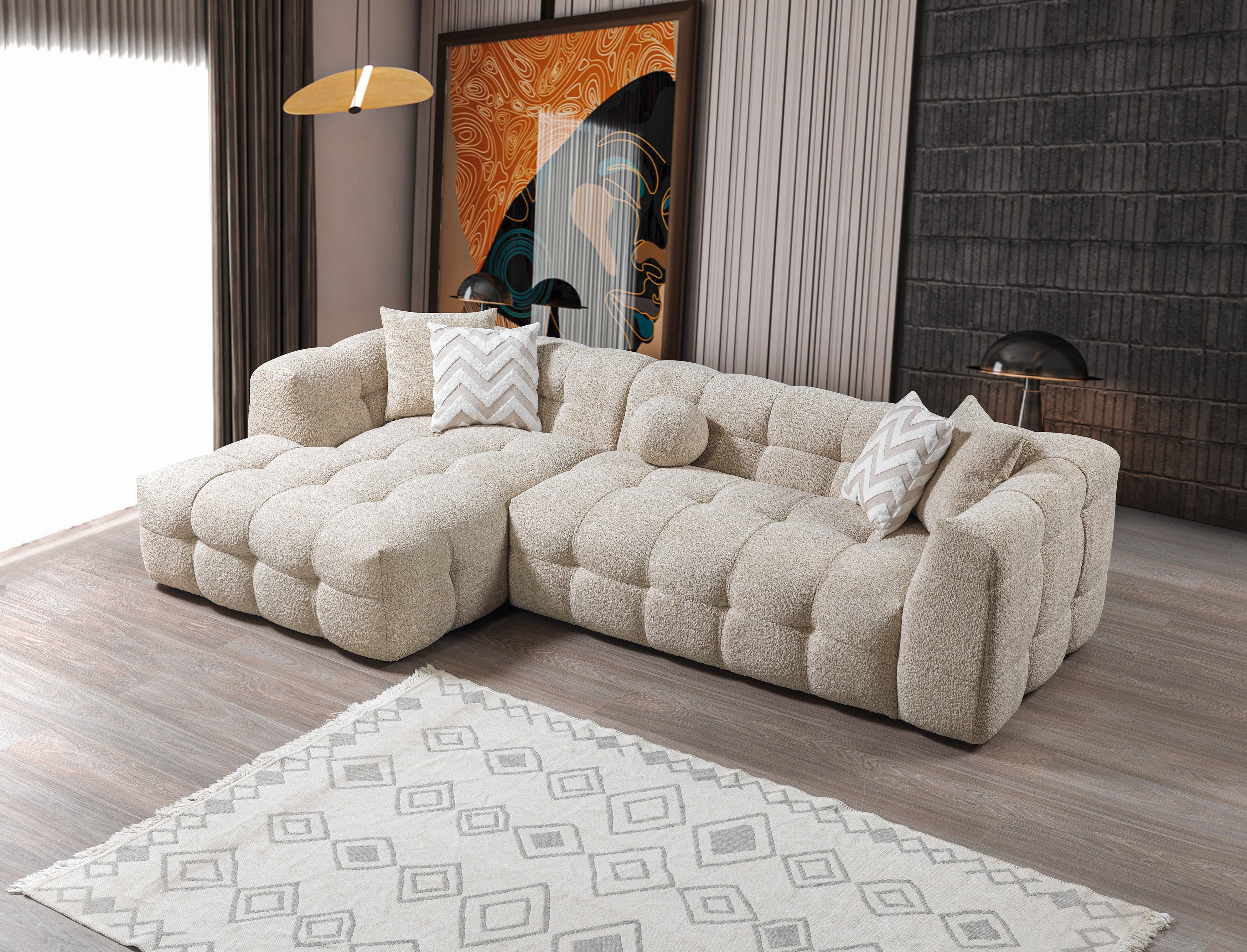 Ivy Sand Boucle LAF Sectional, view 4