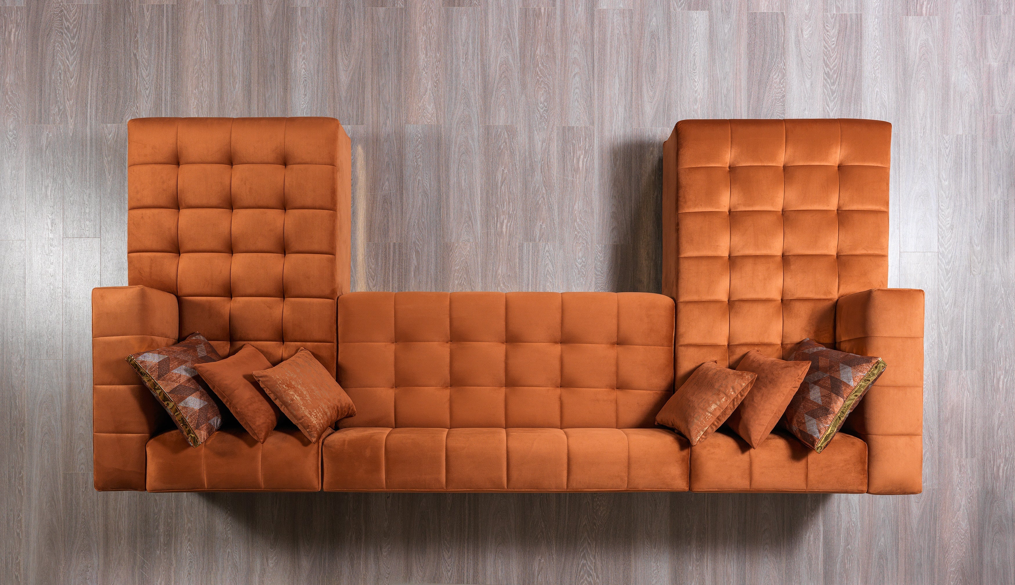 Elisha Orange Velvet Double Chaise Sectional, view 8