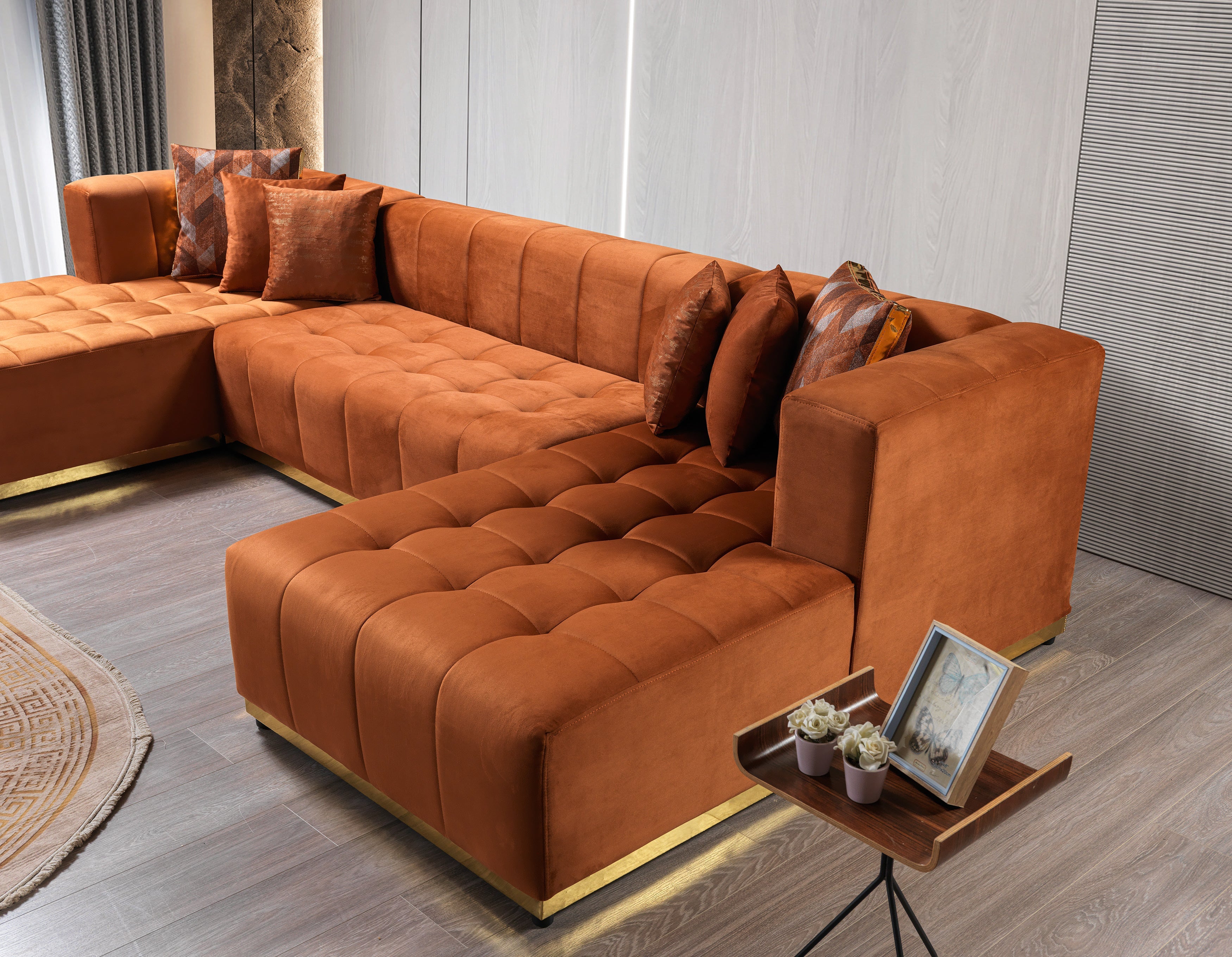 Elisha Orange Velvet Double Chaise Sectional, view 4