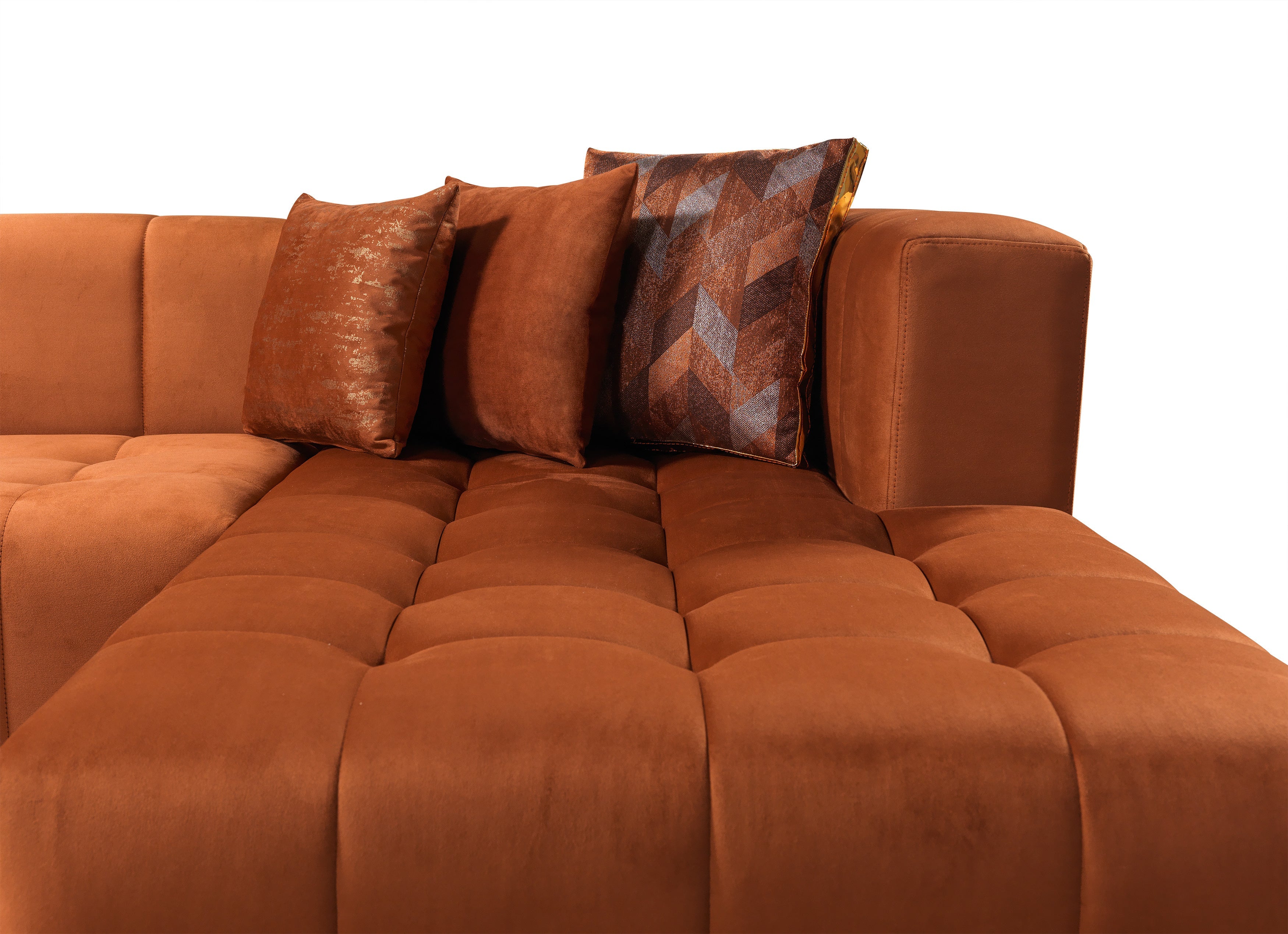 Elisha Orange Velvet Double Chaise Sectional, view 5