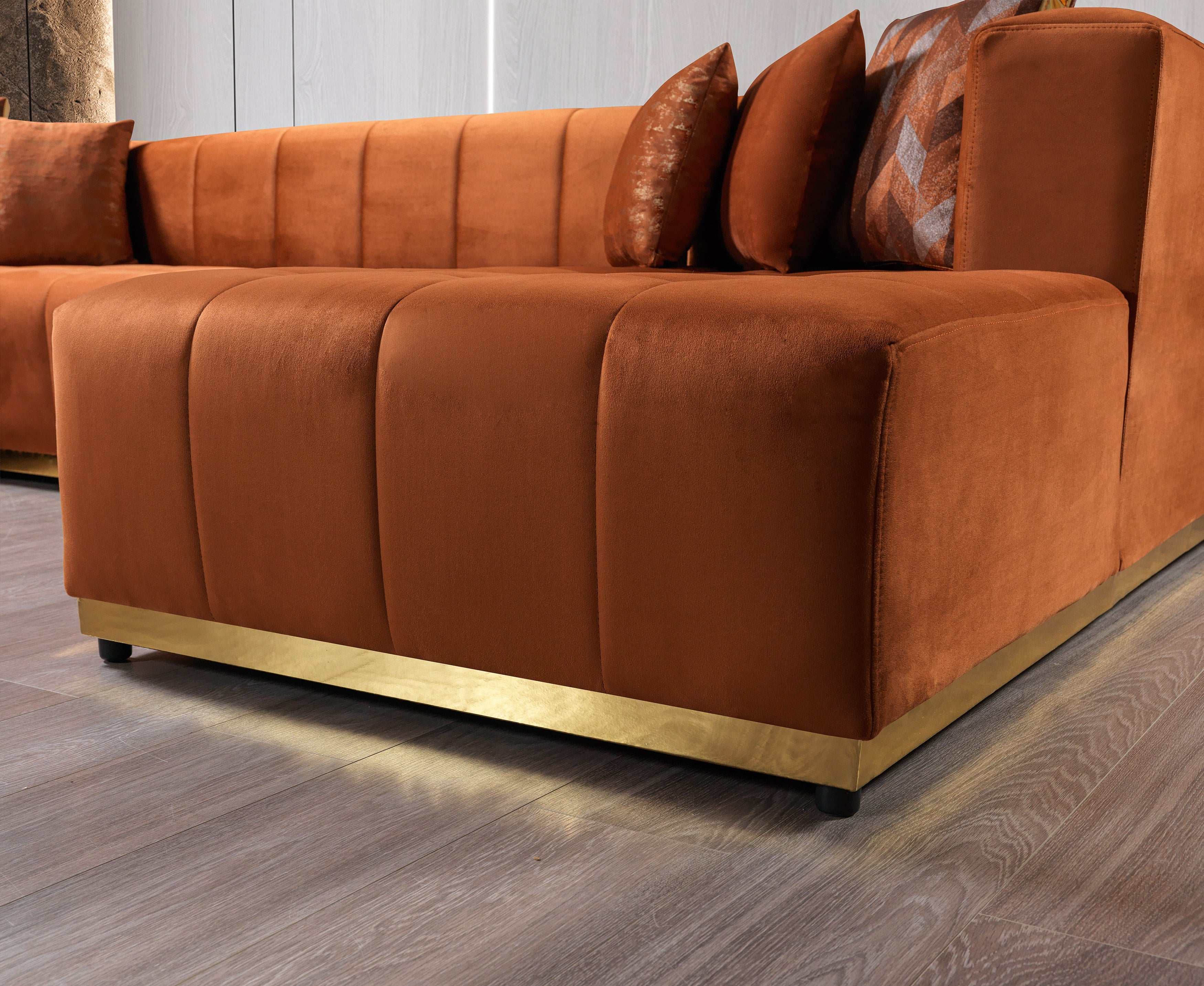 Elisha Orange Velvet Double Chaise Sectional, view 6