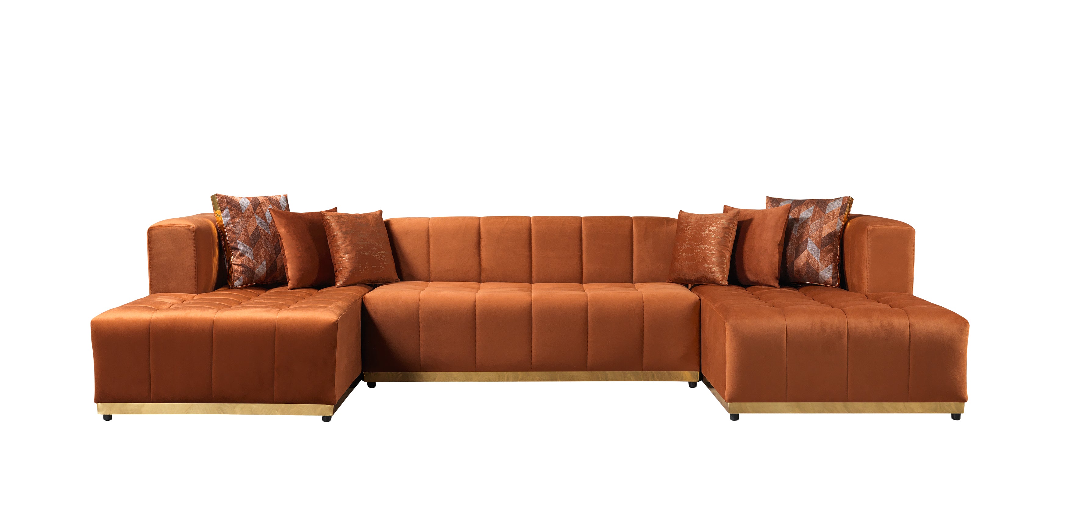 Elisha Orange Velvet Double Chaise Sectional, view 9