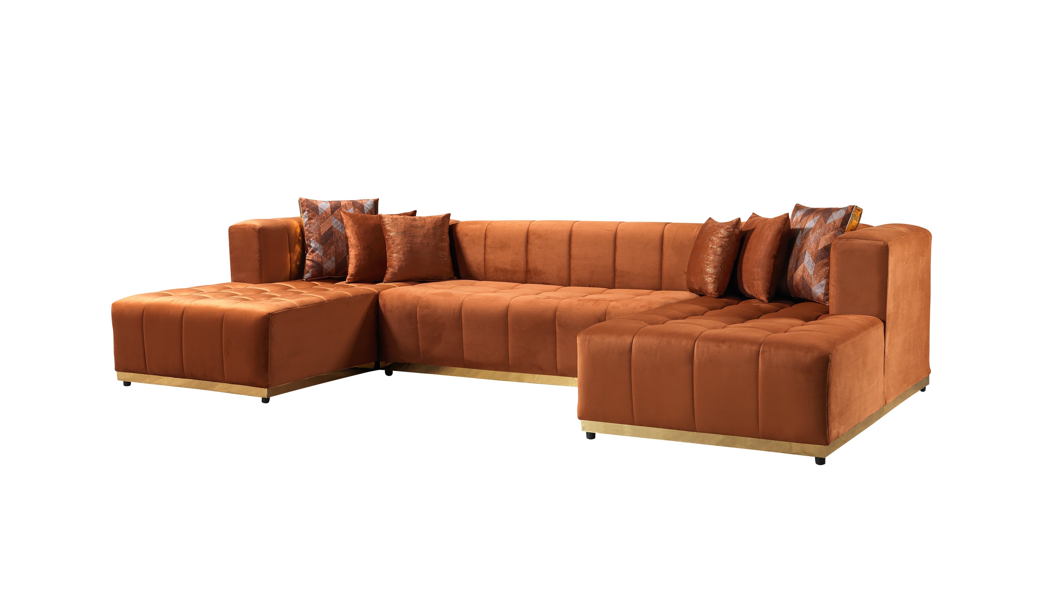 Elisha Orange Velvet Double Chaise Sectional, view 10