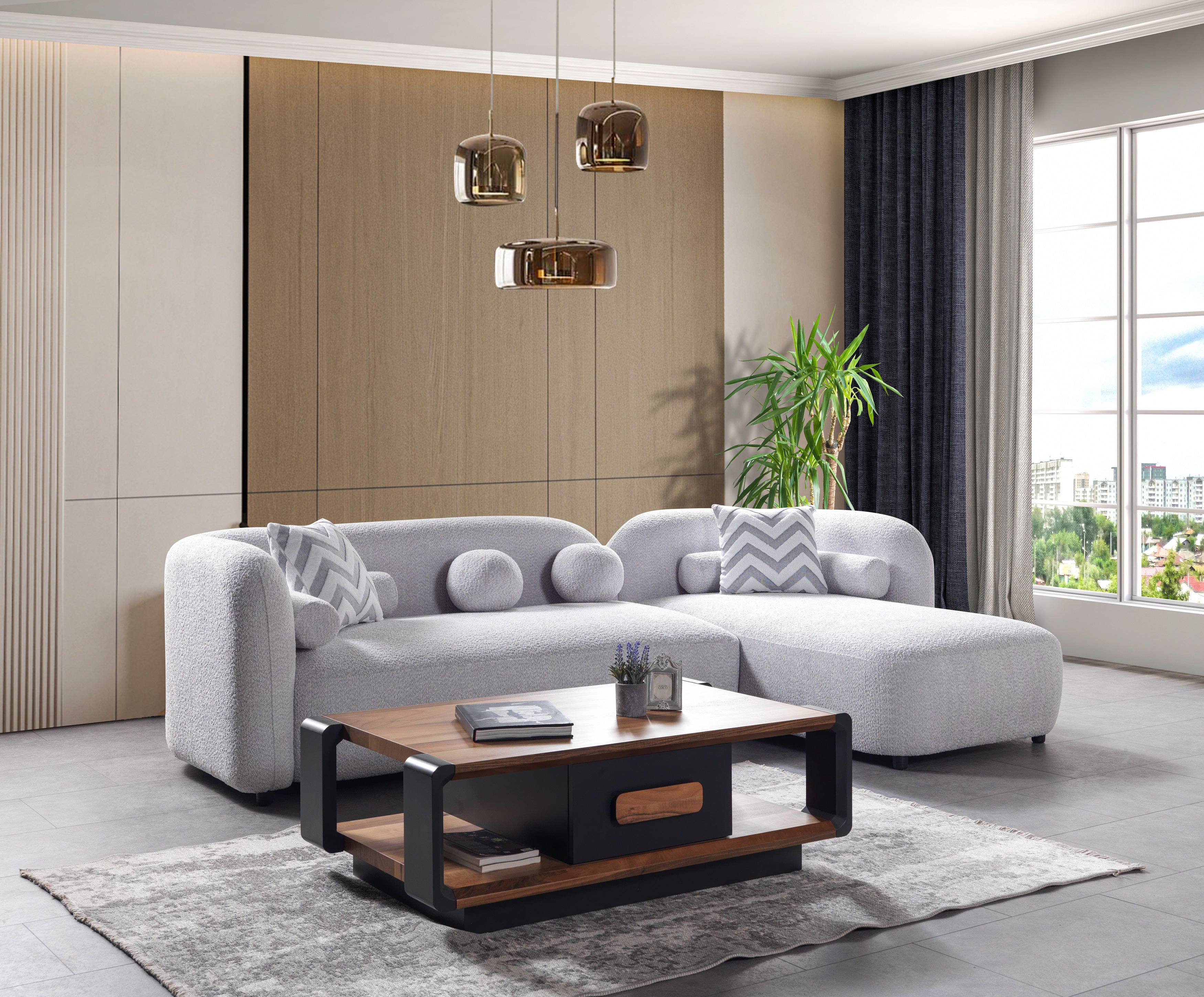 Liva Gray Boucle RAF Sectional, view 2