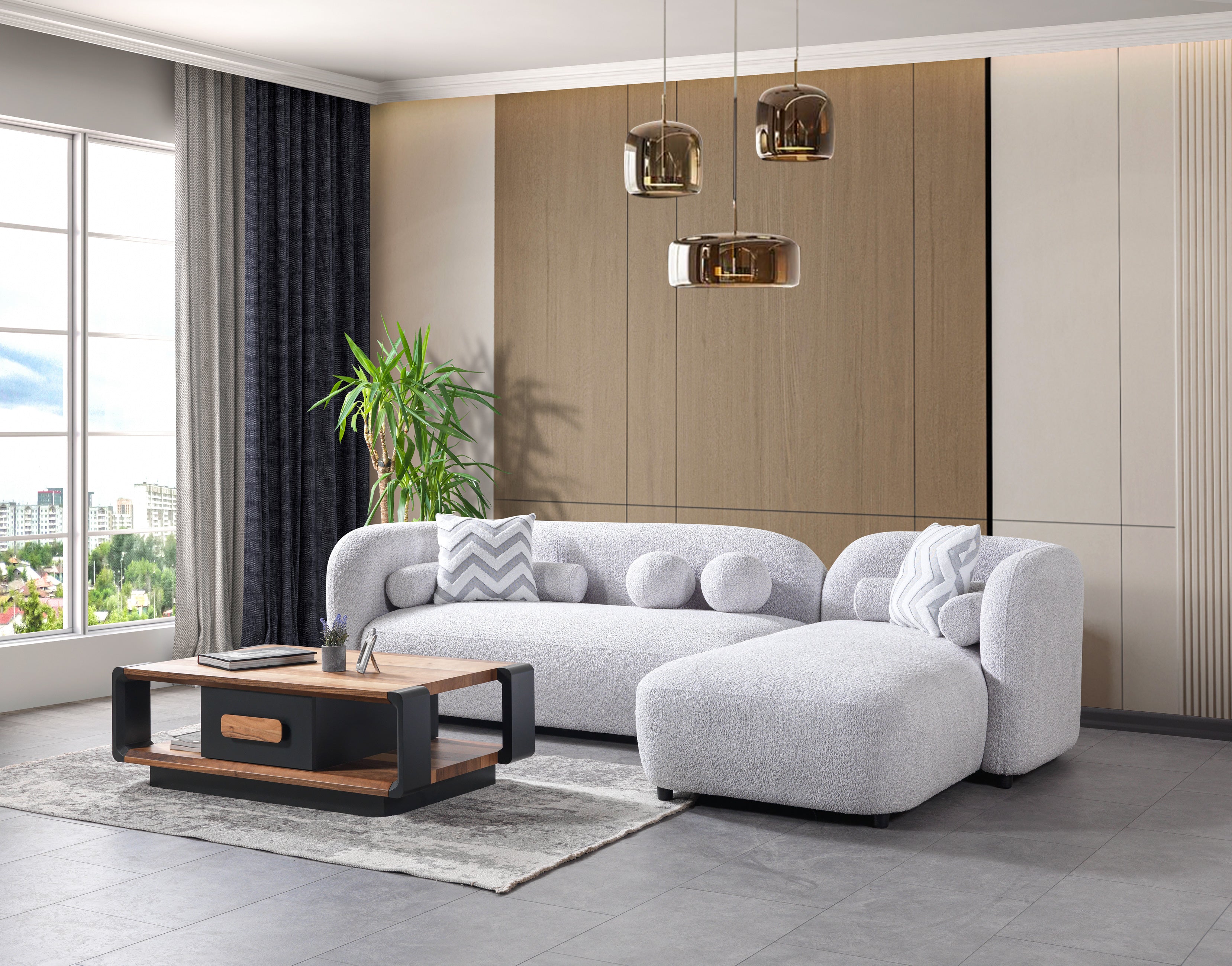 Liva Gray Boucle RAF Sectional, view 3