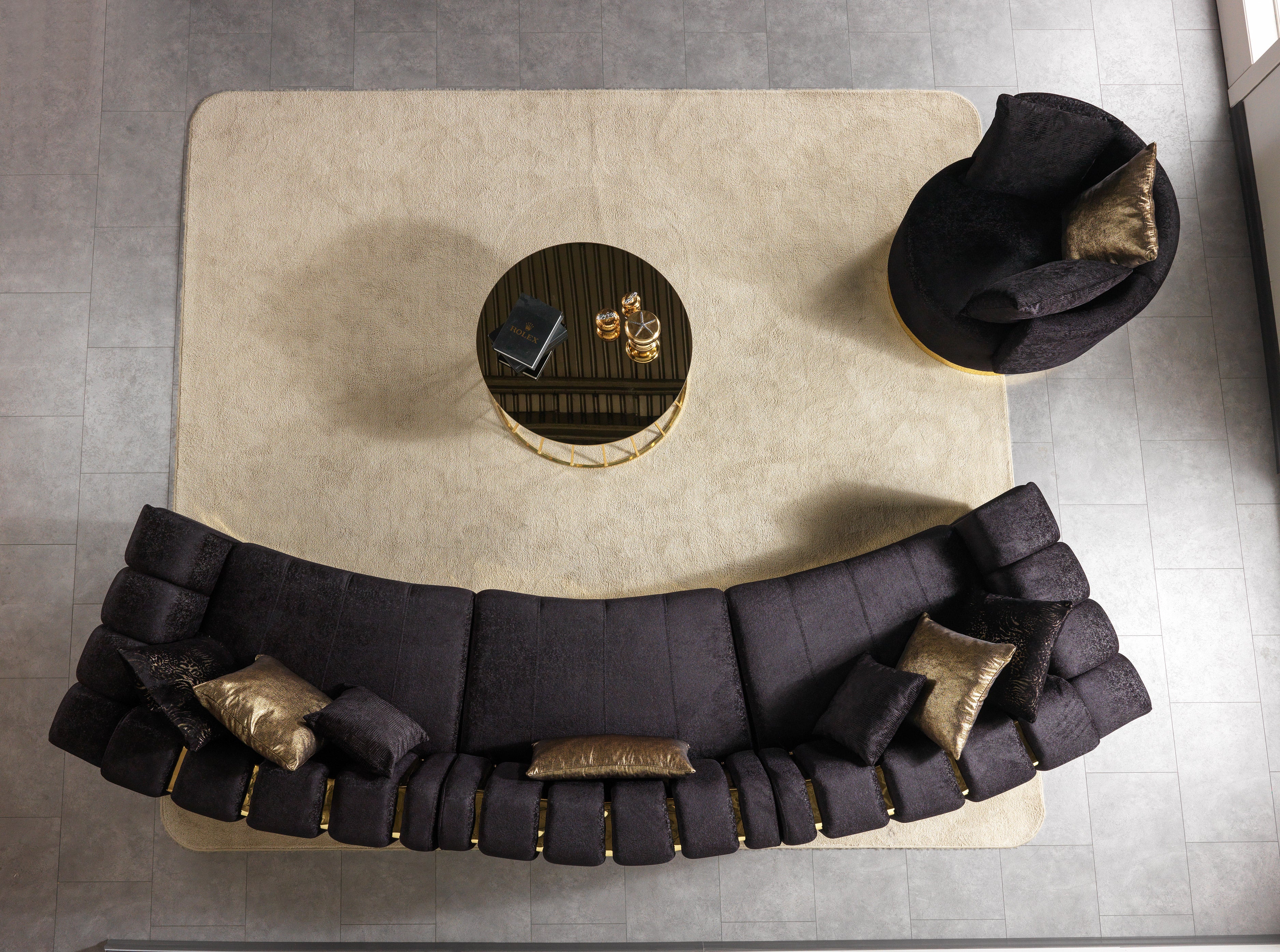 Michelle Black Velvet 3-Piece Curved Sectional, view 5