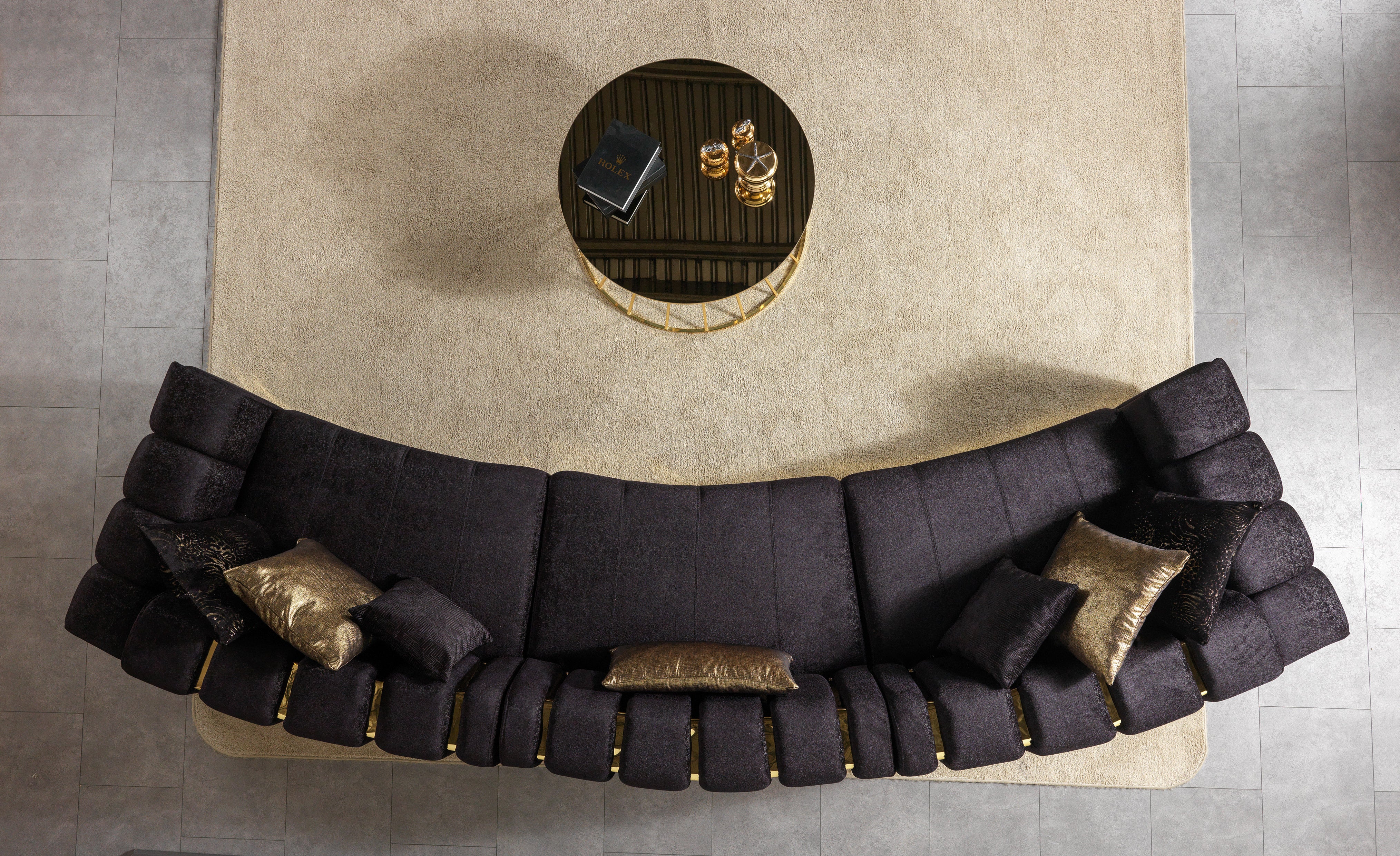Michelle Black Velvet 3-Piece Curved Sectional, view 6