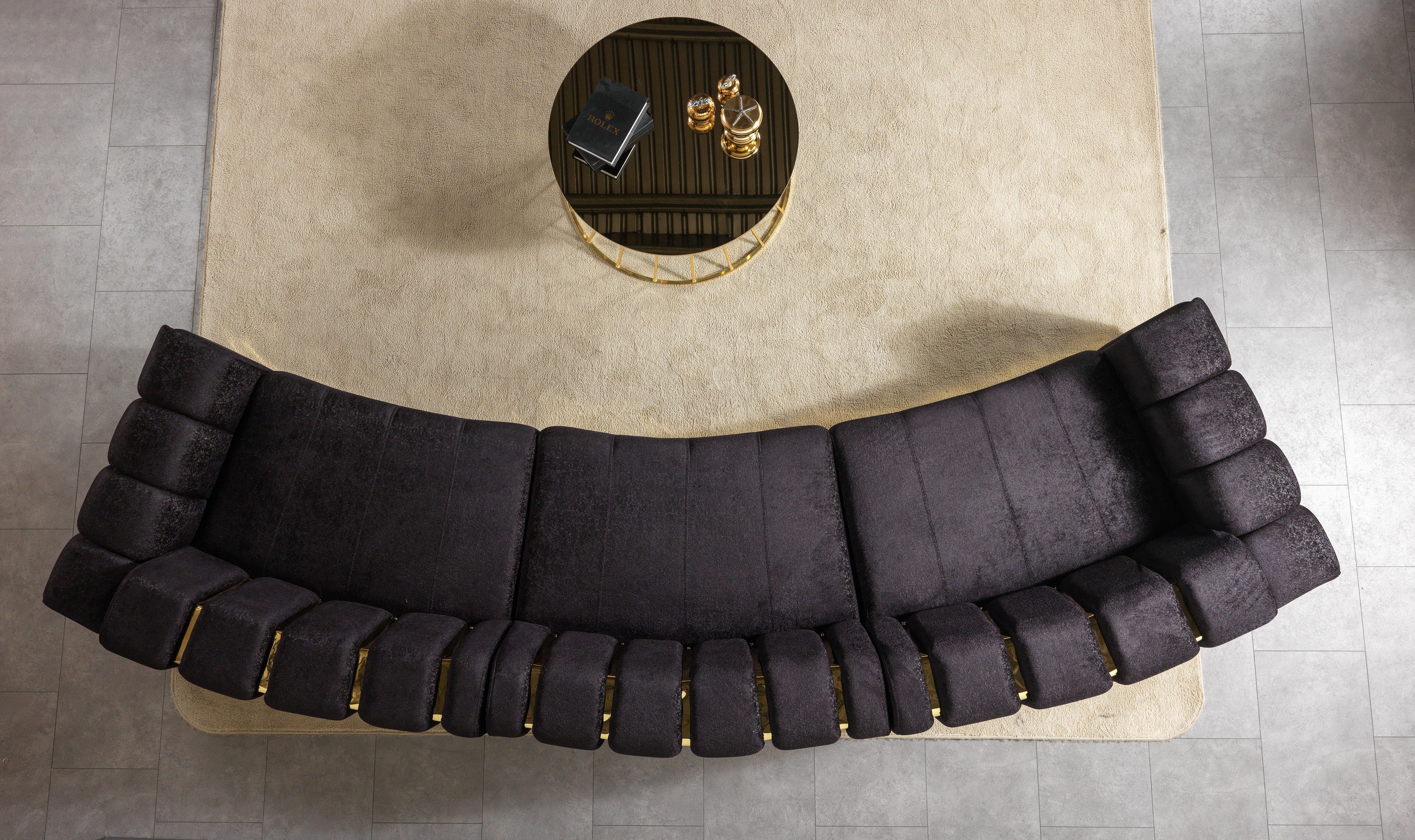 Michelle Black Velvet 3-Piece Curved Sectional, view 7