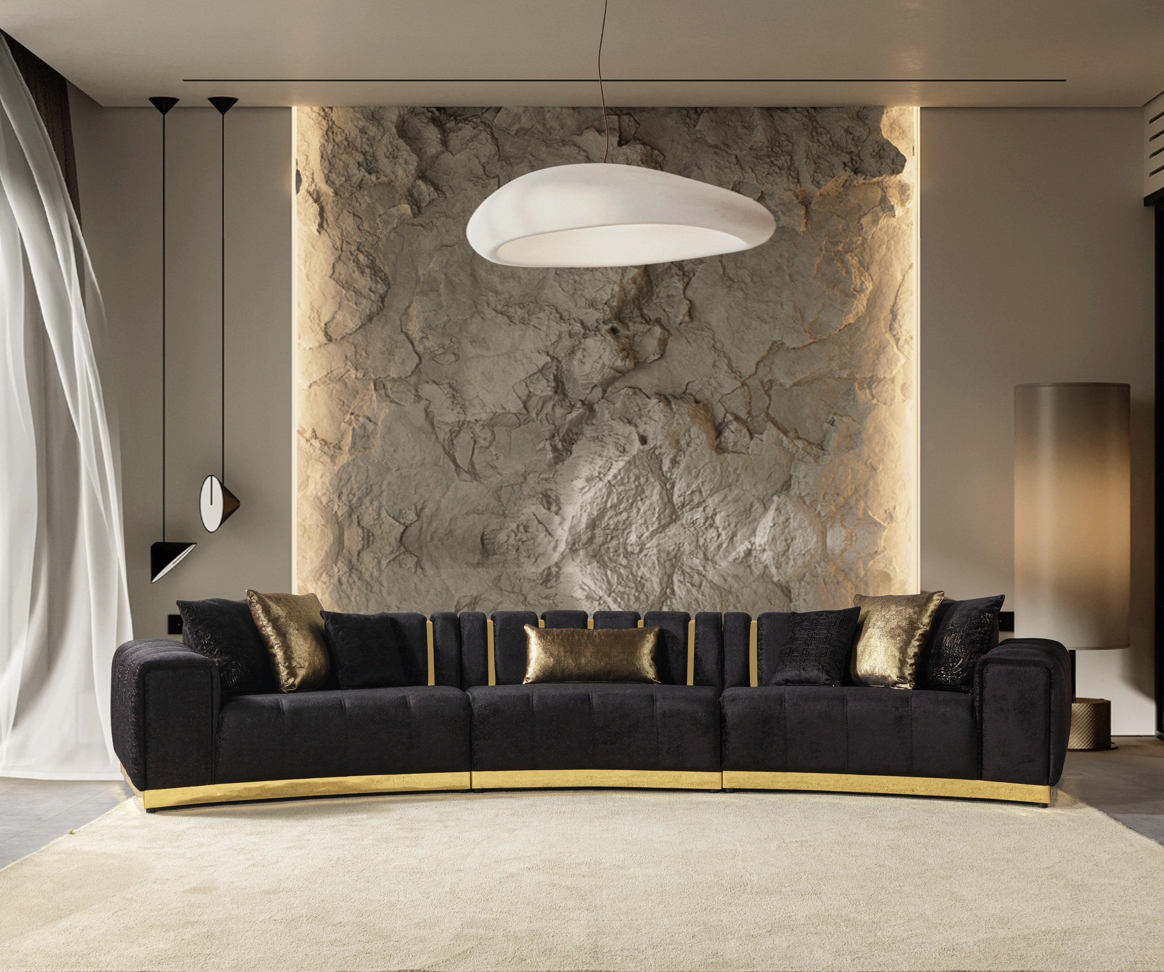 Michelle Black Velvet 3-Piece Curved Sectional, view 4