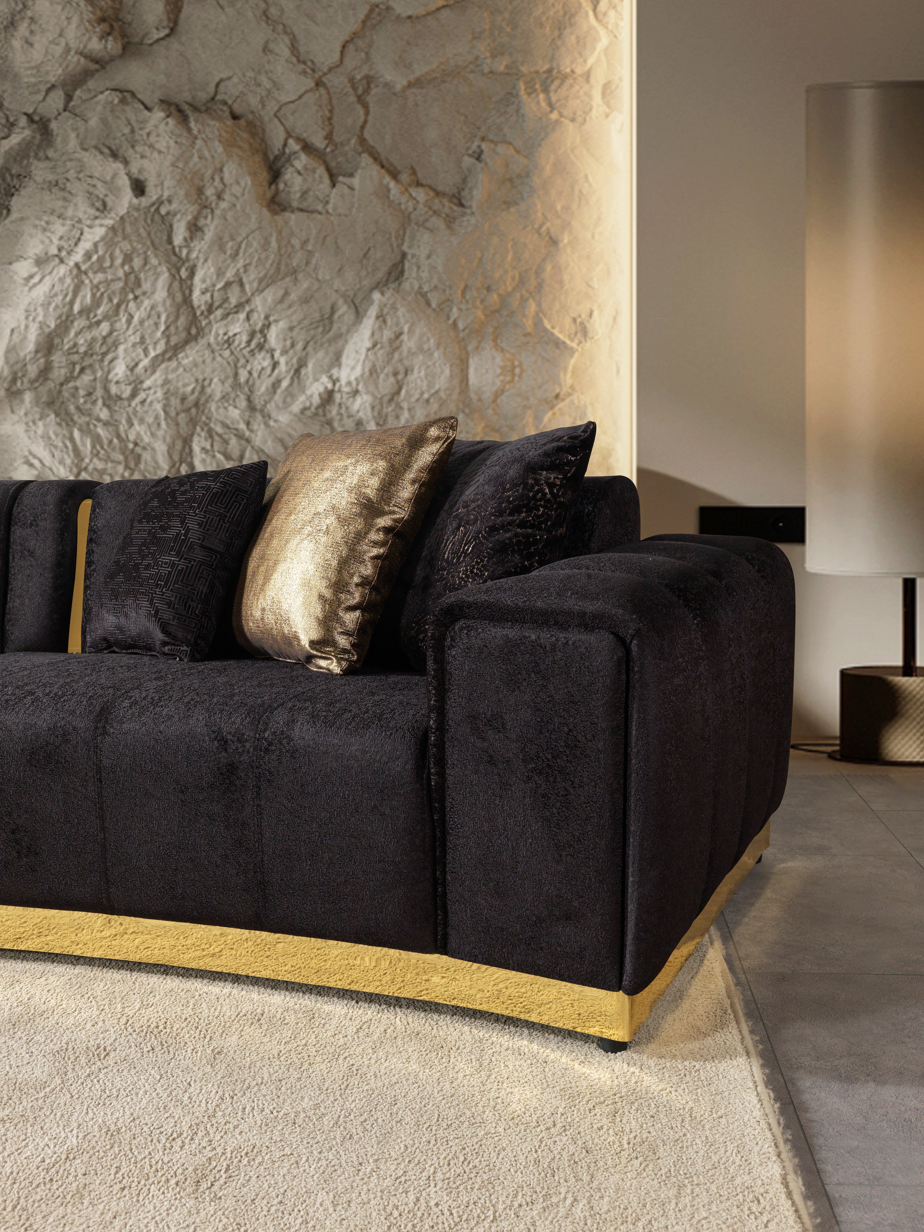Michelle Black Velvet 3-Piece Curved Sectional, view 8