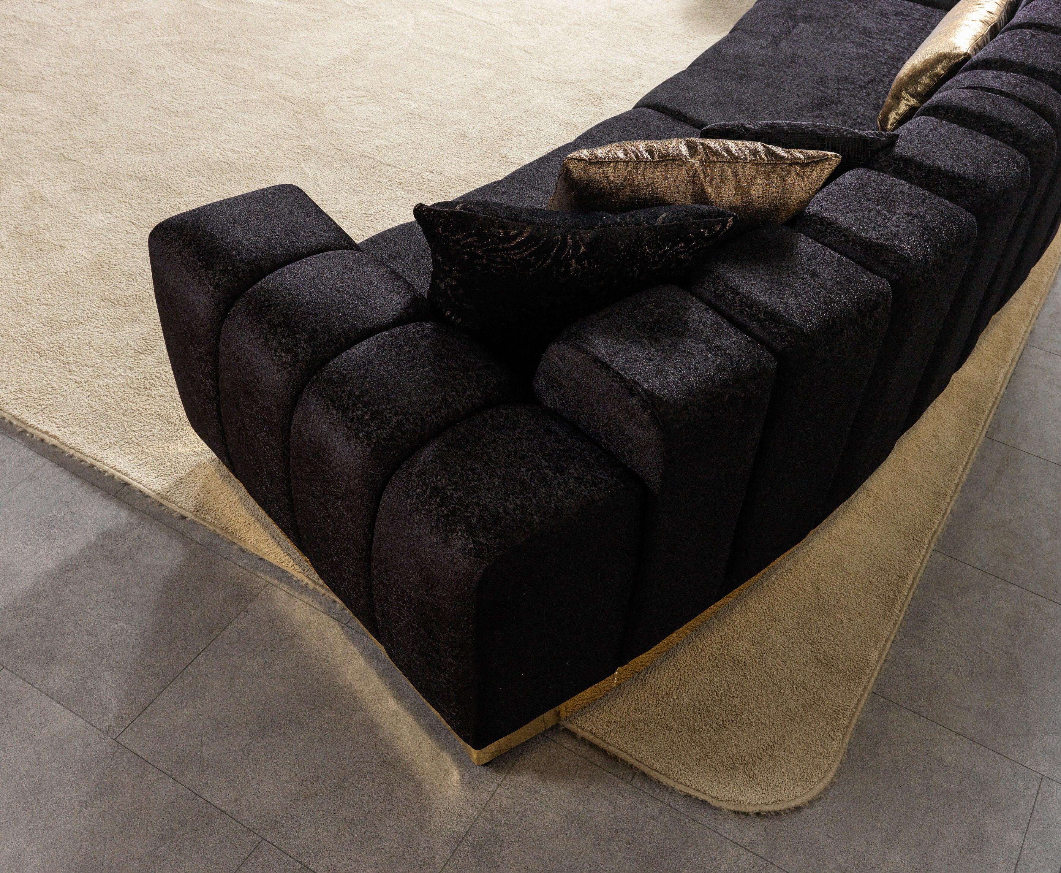 Michelle Black Velvet 3-Piece Curved Sectional, view 9