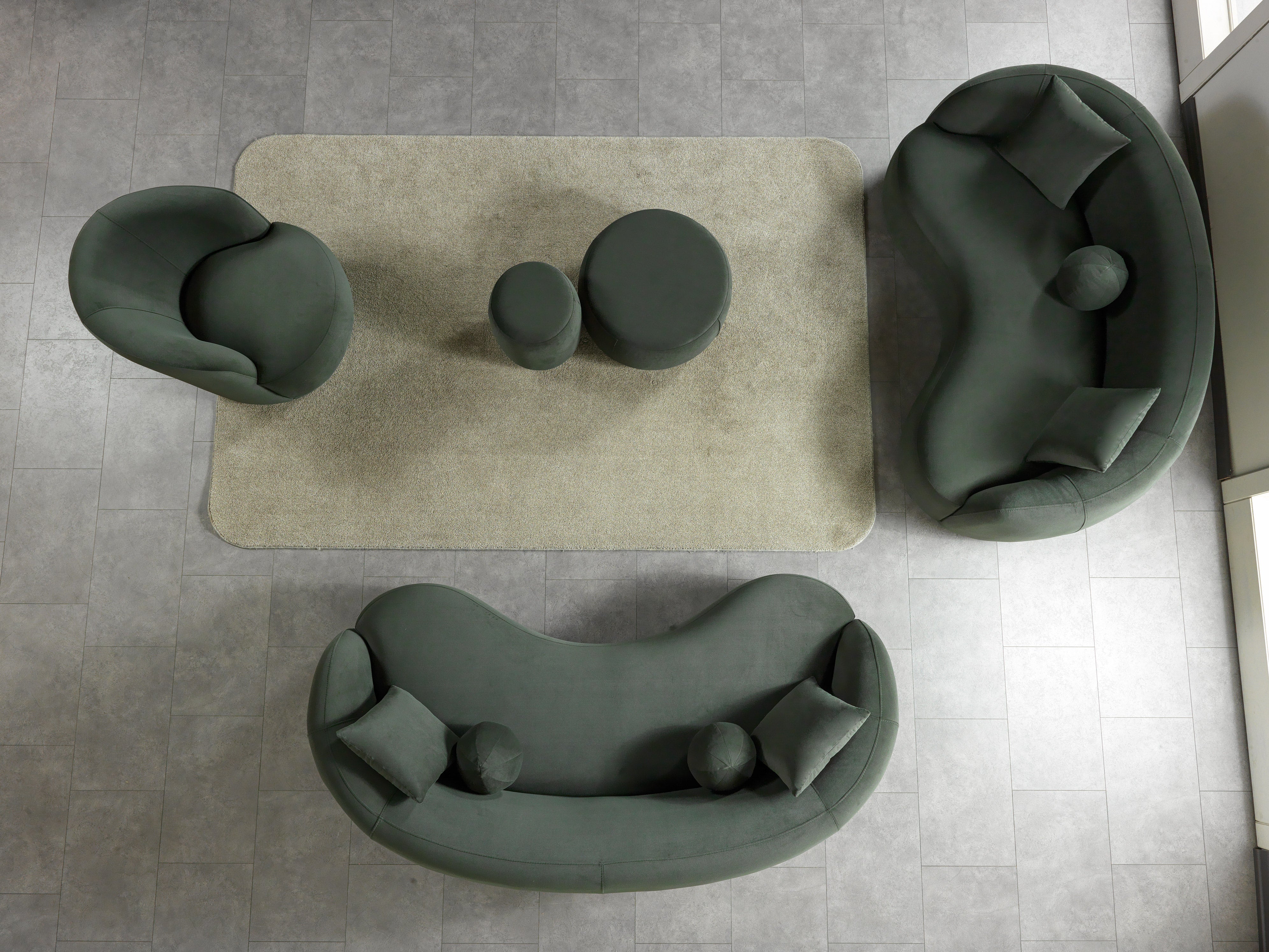 Cloe Green Velvet Stool, view 3