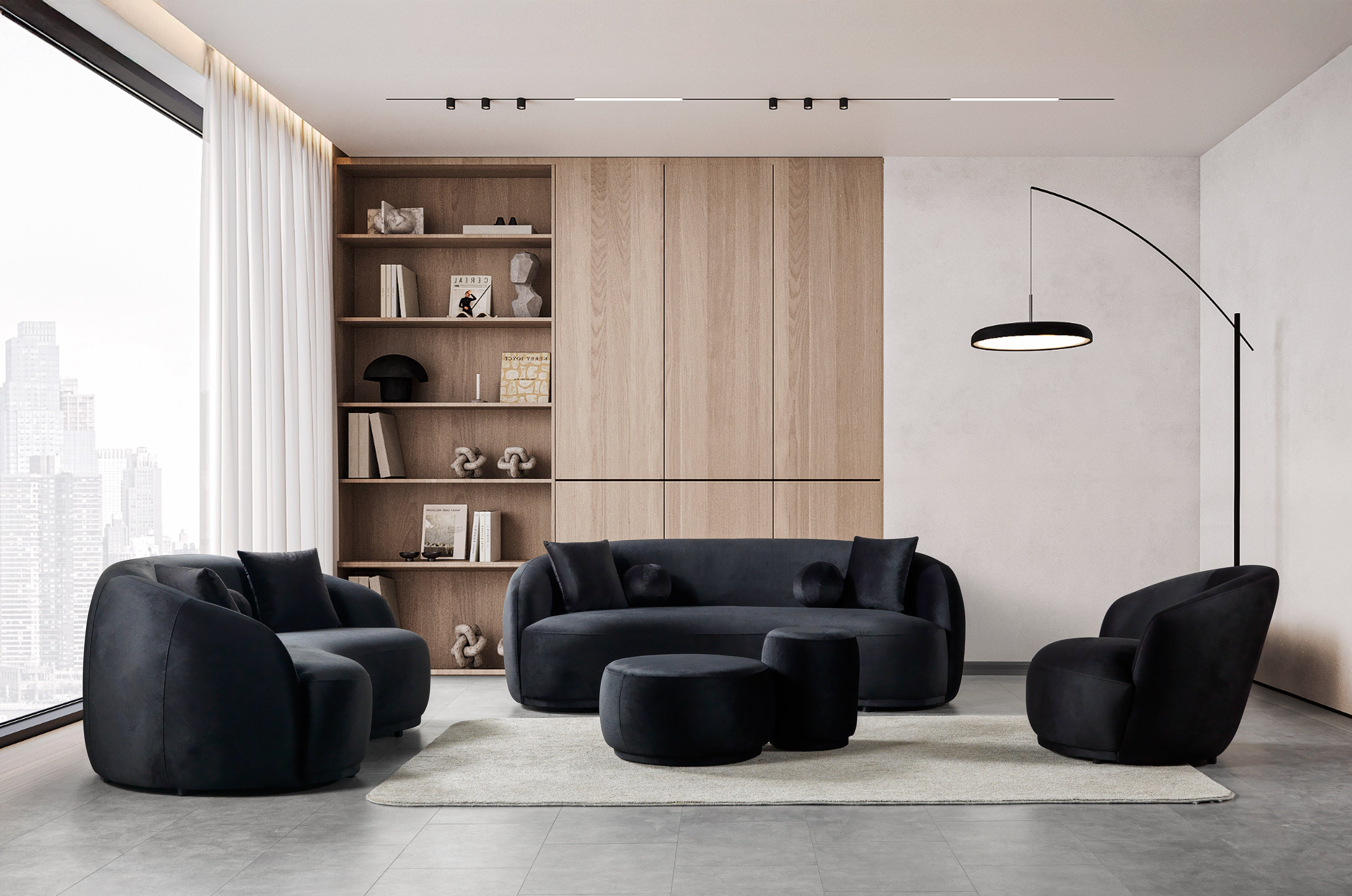 Cloe Black Velvet Stool, view 2