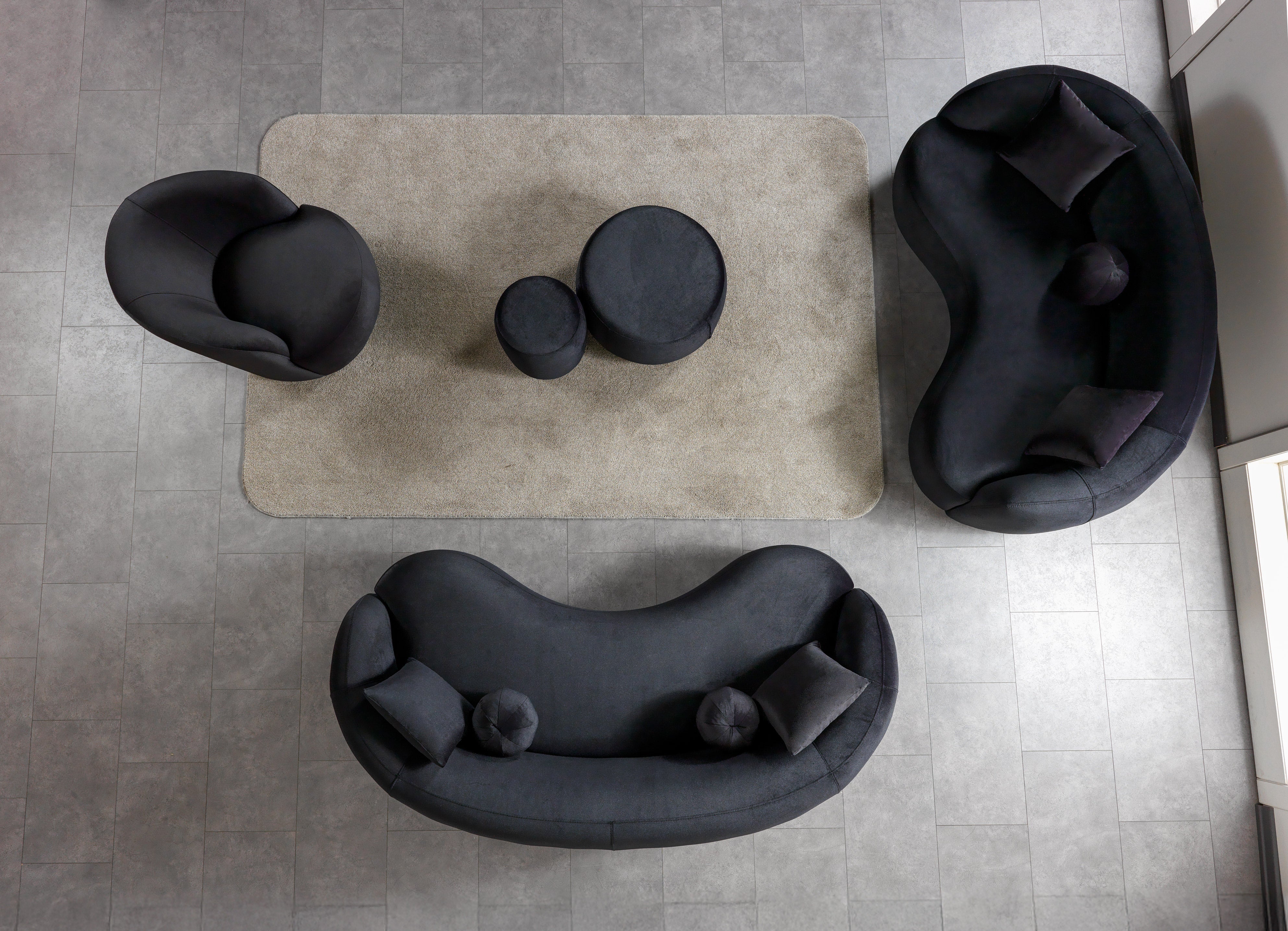 Cloe Black Velvet Stool, view 3