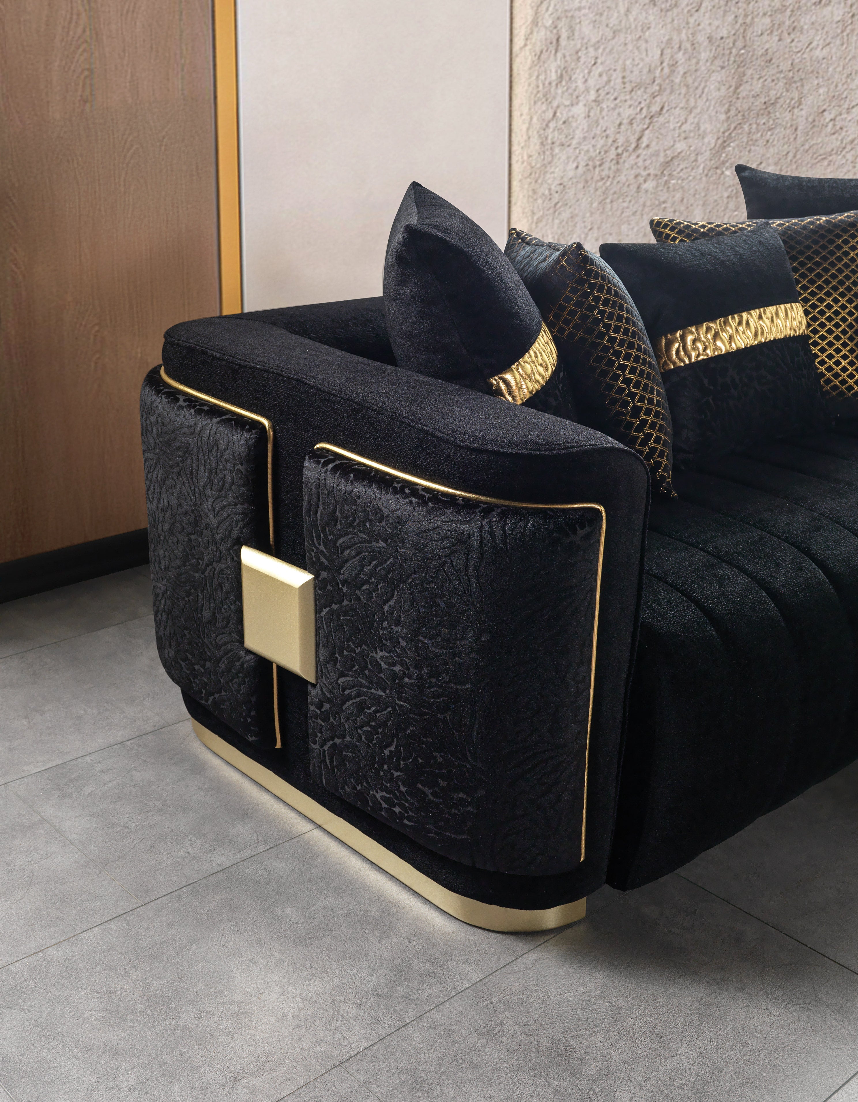 Carlina Black Velvet Sofa and Loveseat Set, view 9