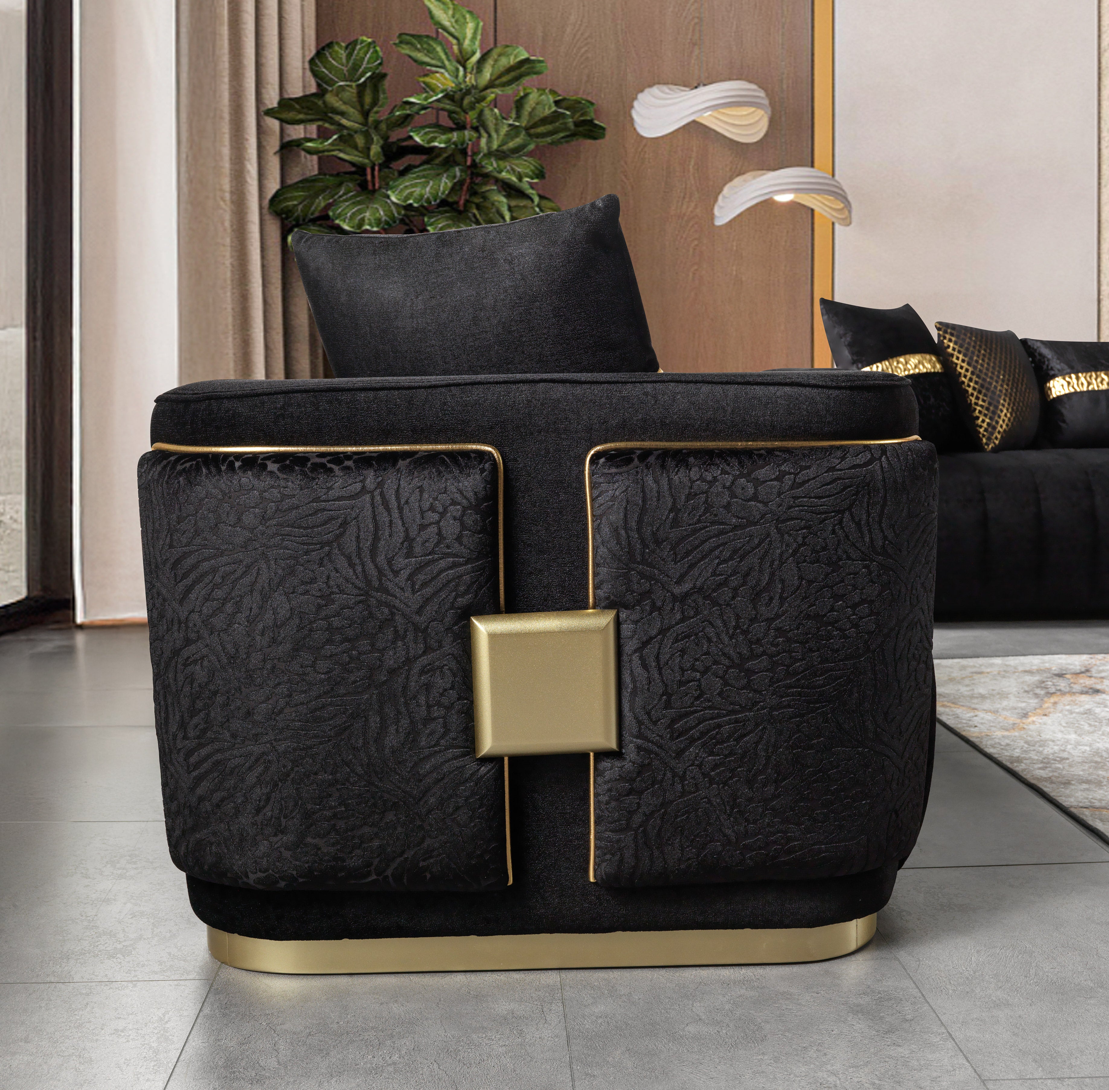 Carlina Black Velvet Sofa and Loveseat Set, view 10