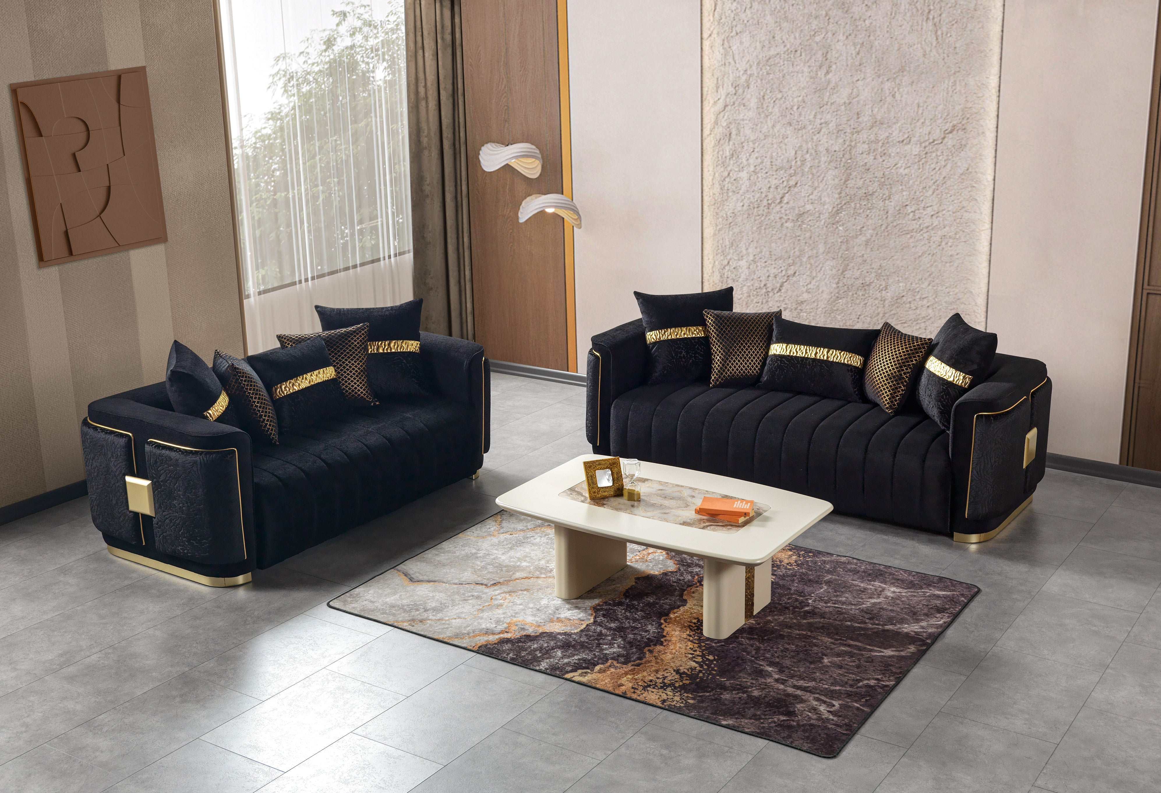 Carlina Black Velvet Sofa and Loveseat Set, view 3