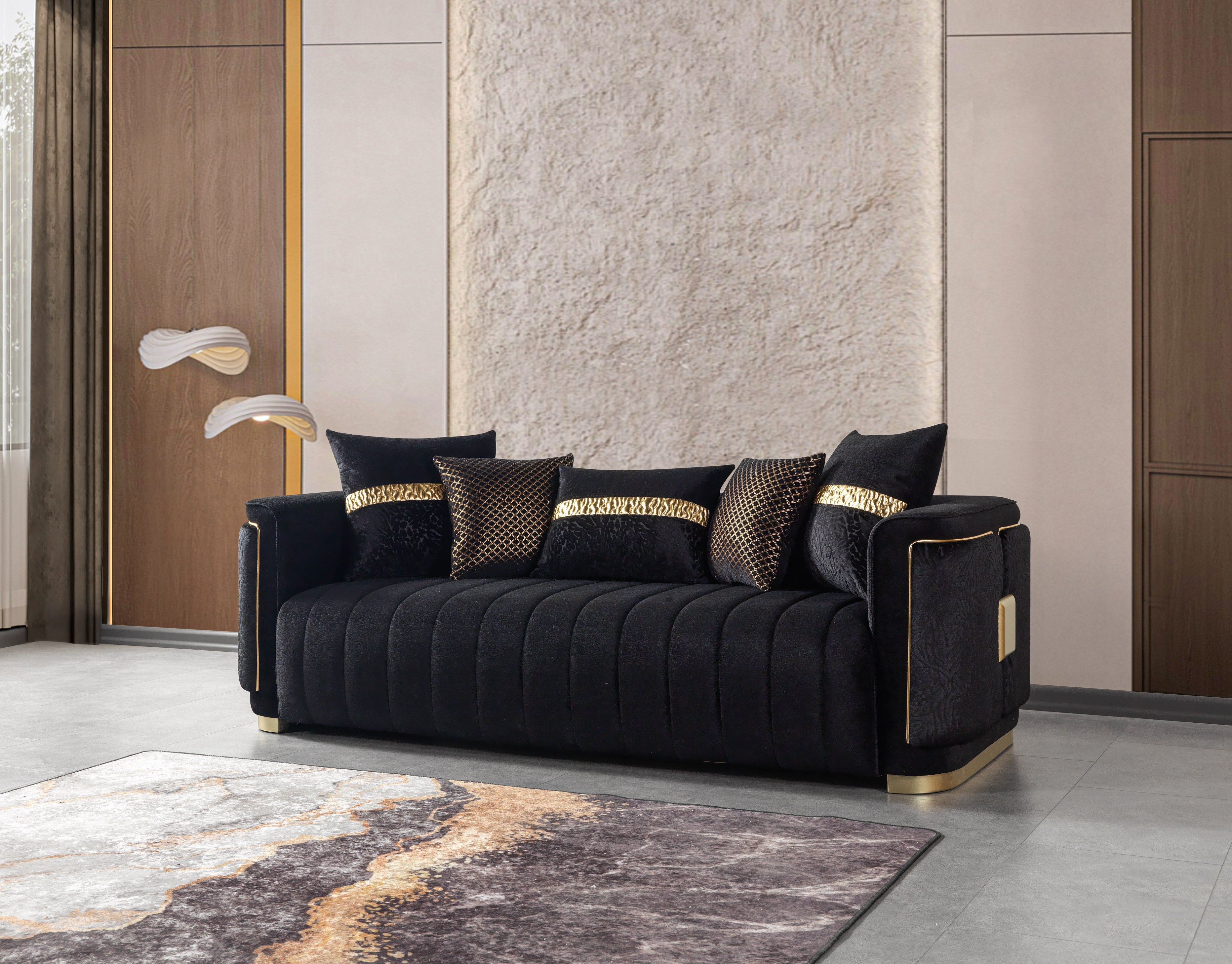 Carlina Black Velvet Sofa and Loveseat Set, view 6
