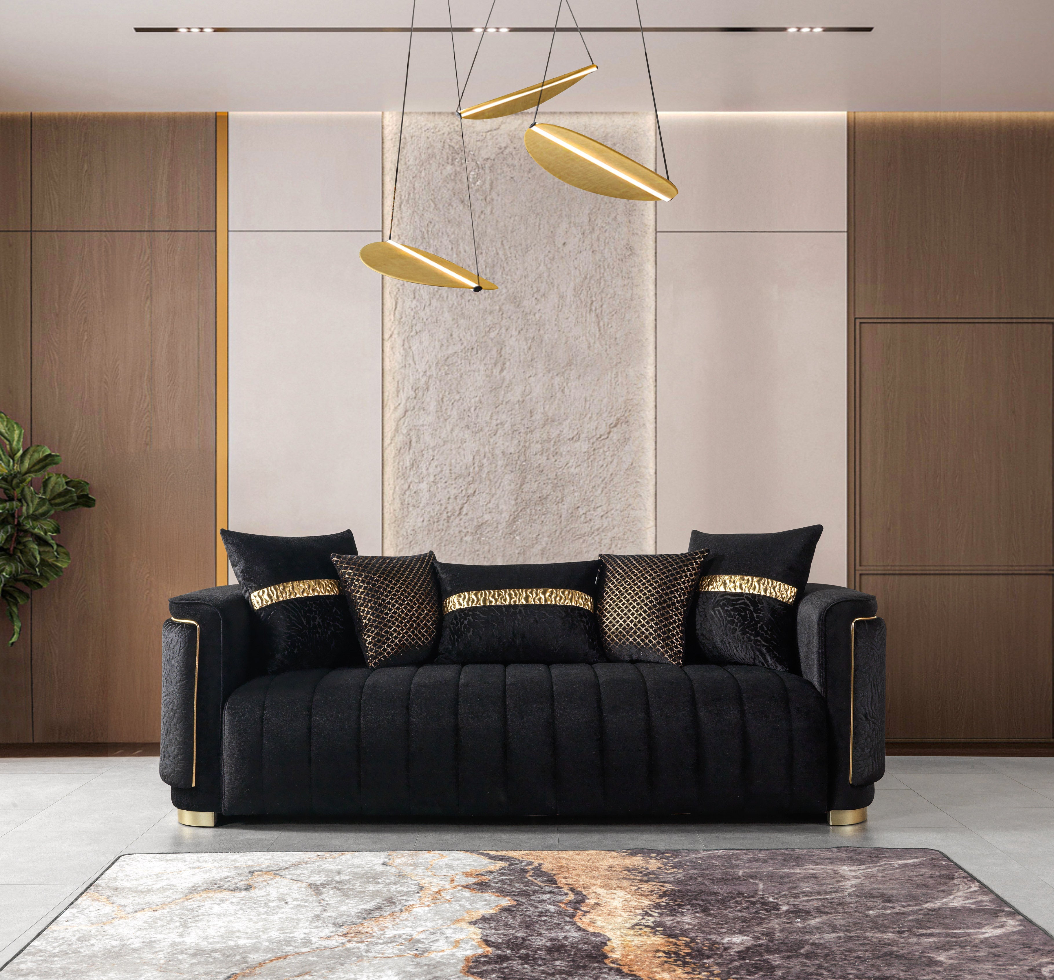 Carlina Black Velvet Sofa and Loveseat Set, view 5