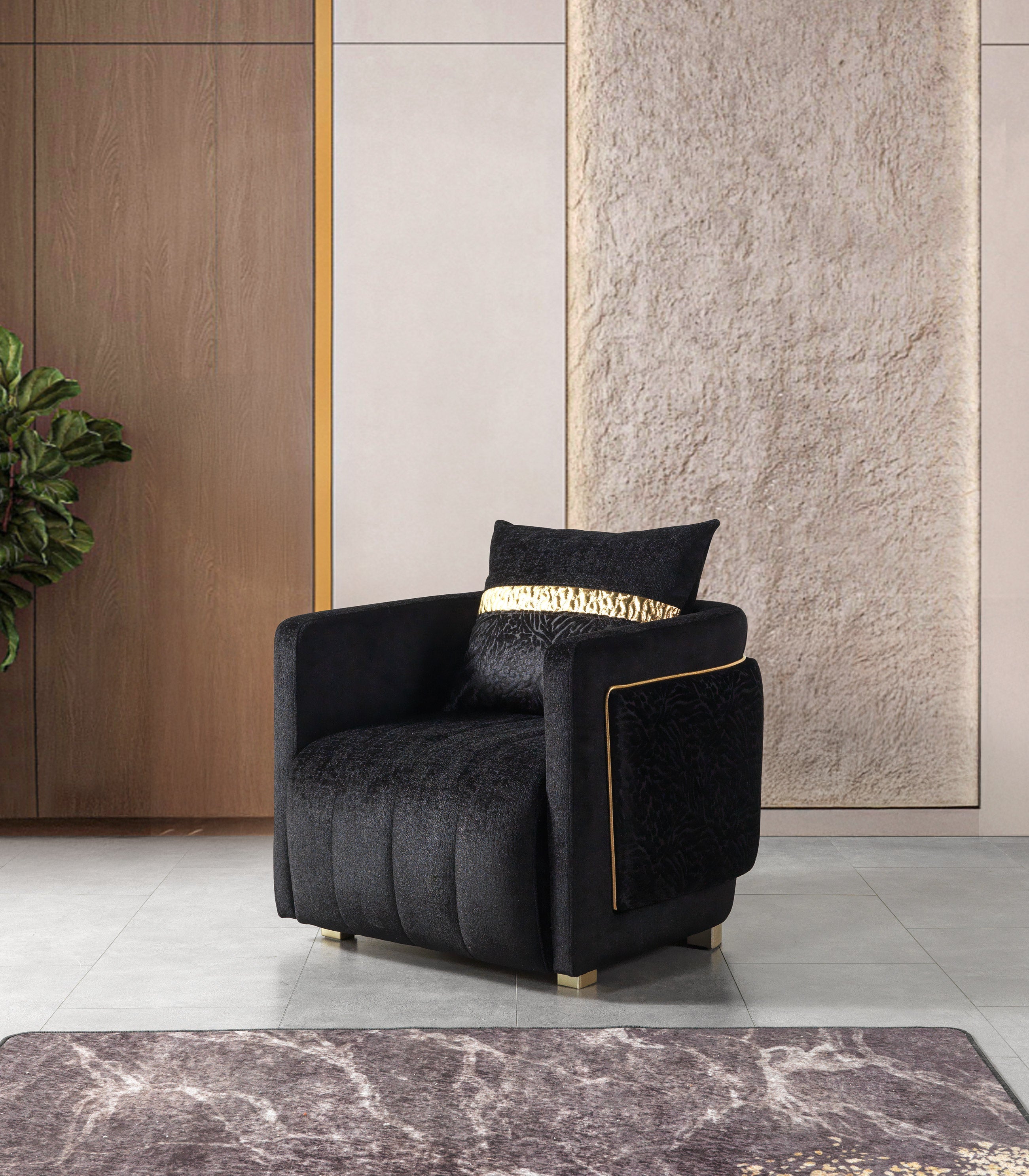 Carlina Black Velvet Chair, view 4