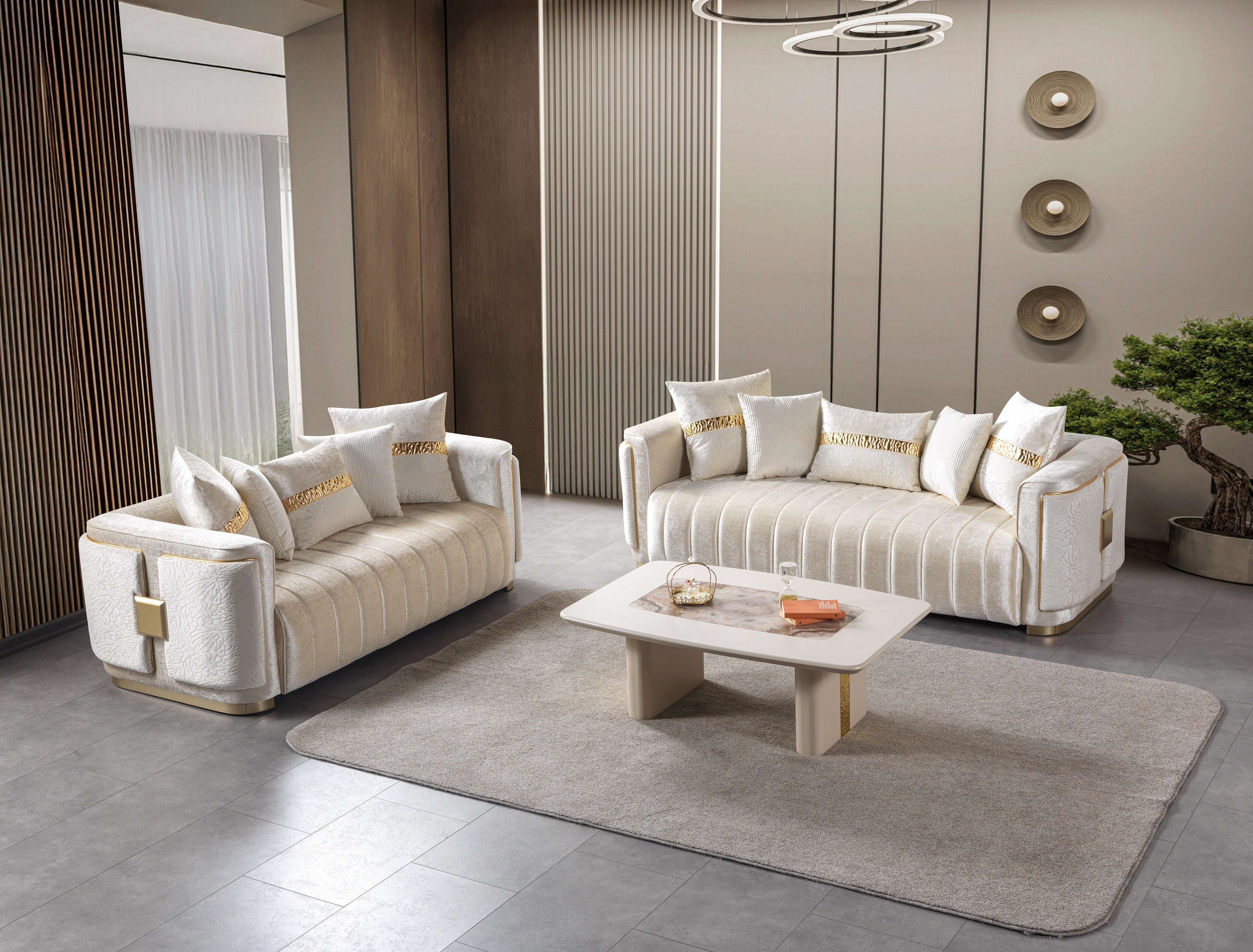 Carlina Ivory Velvet Sofa and Loveseat Set, view 3
