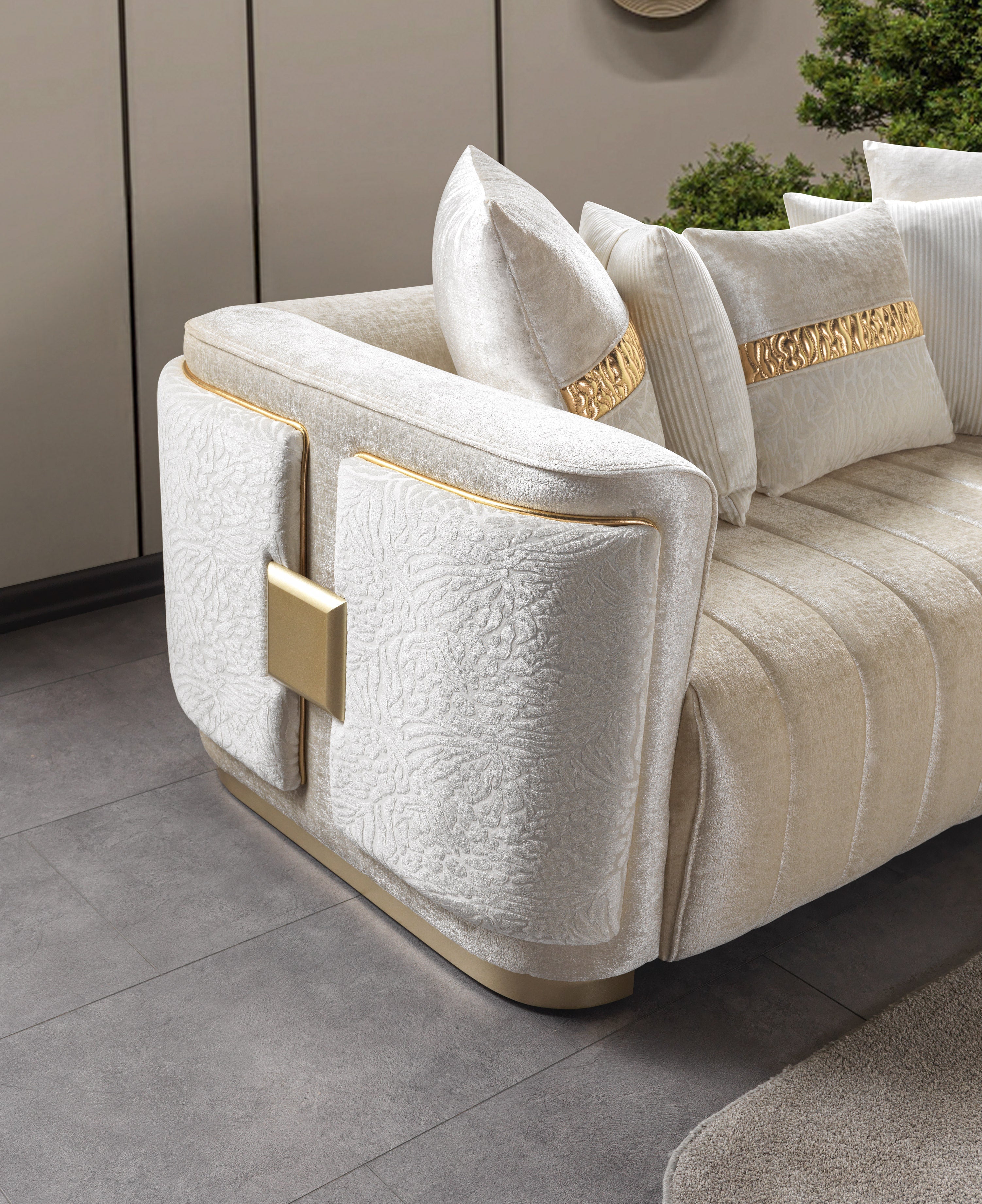 Carlina Ivory Velvet Sofa and Loveseat Set, view 9