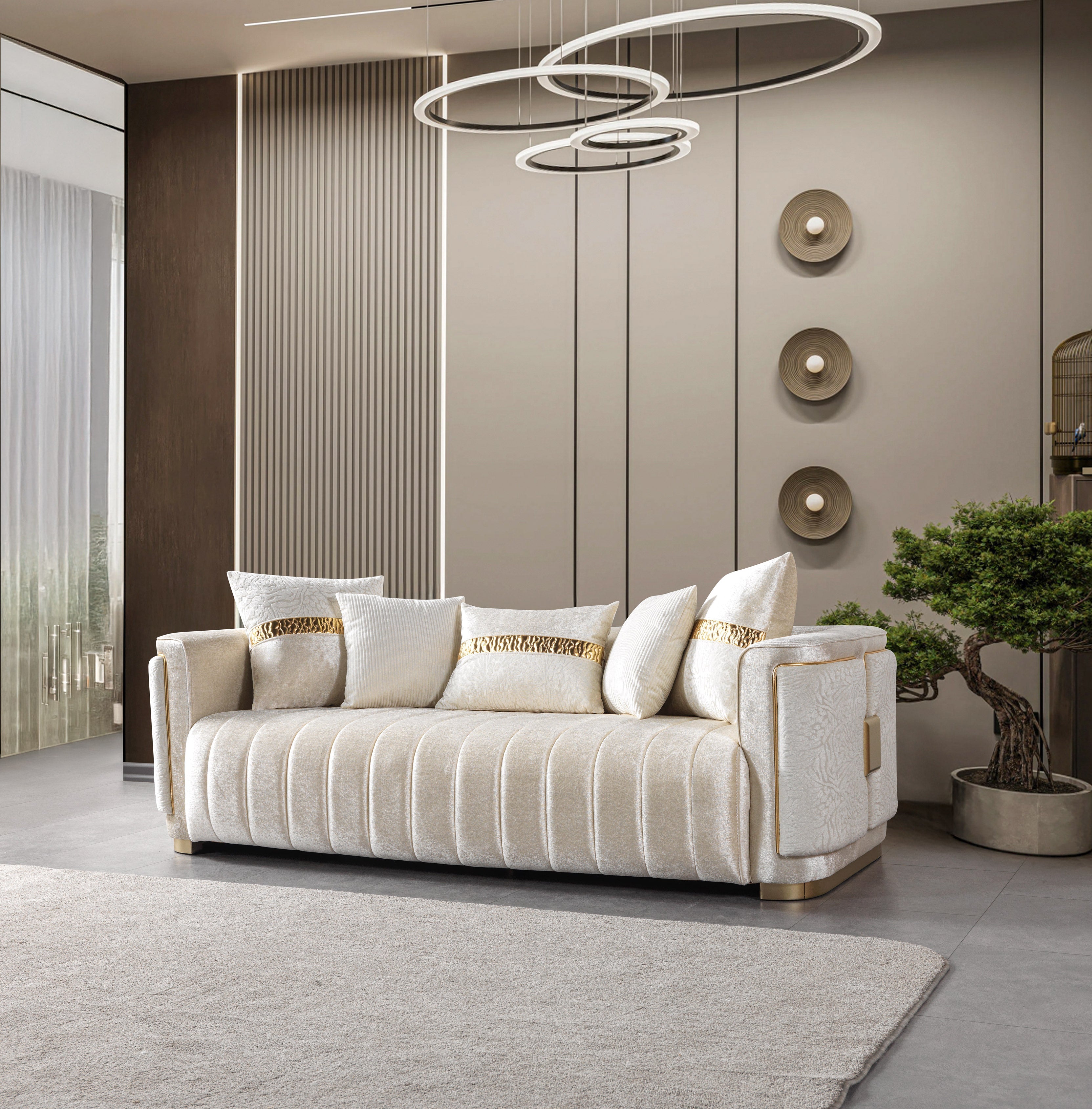 Carlina Ivory Velvet Sofa and Loveseat Set, view 7