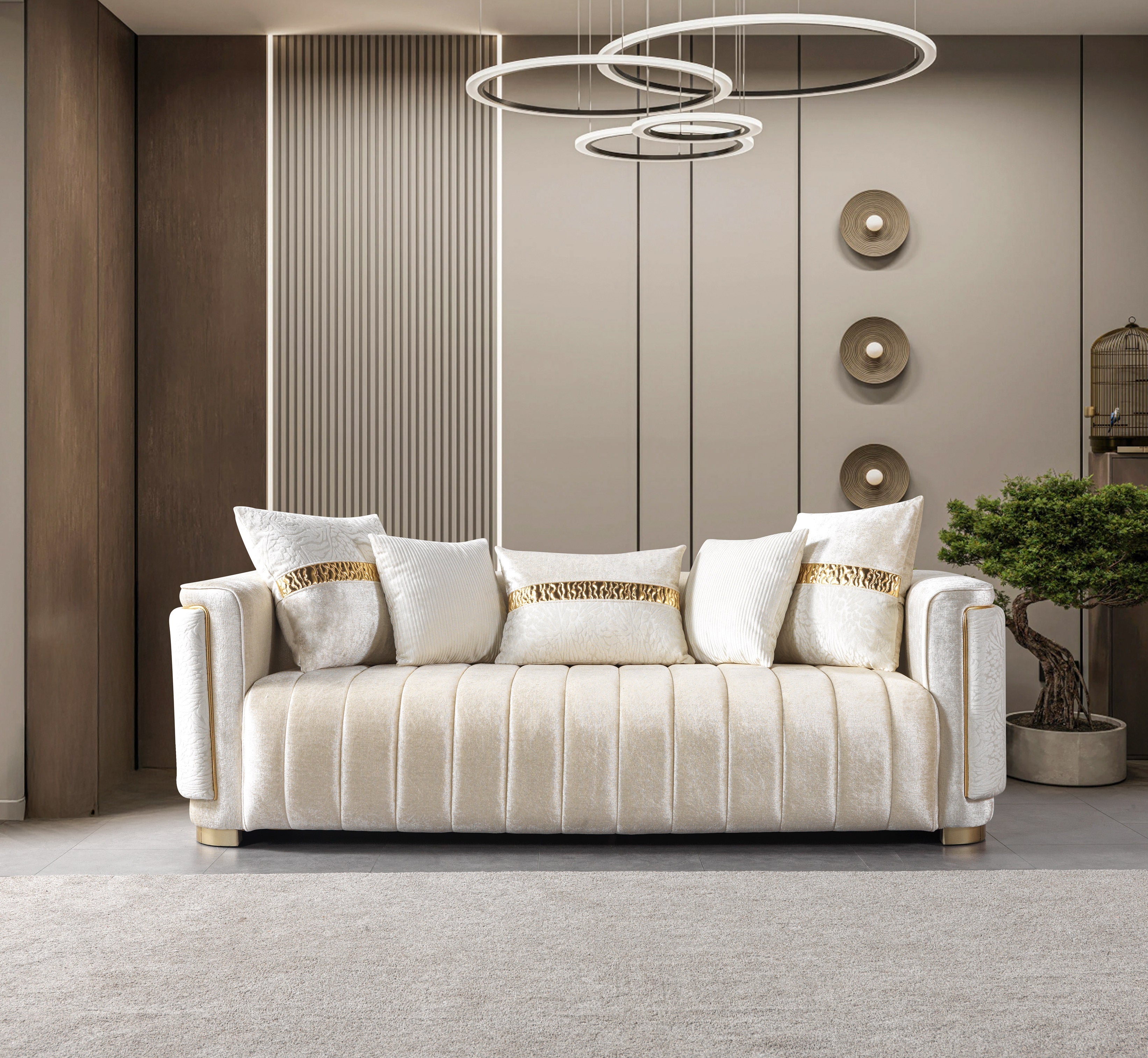 Carlina Ivory Velvet Sofa and Loveseat Set, view 5