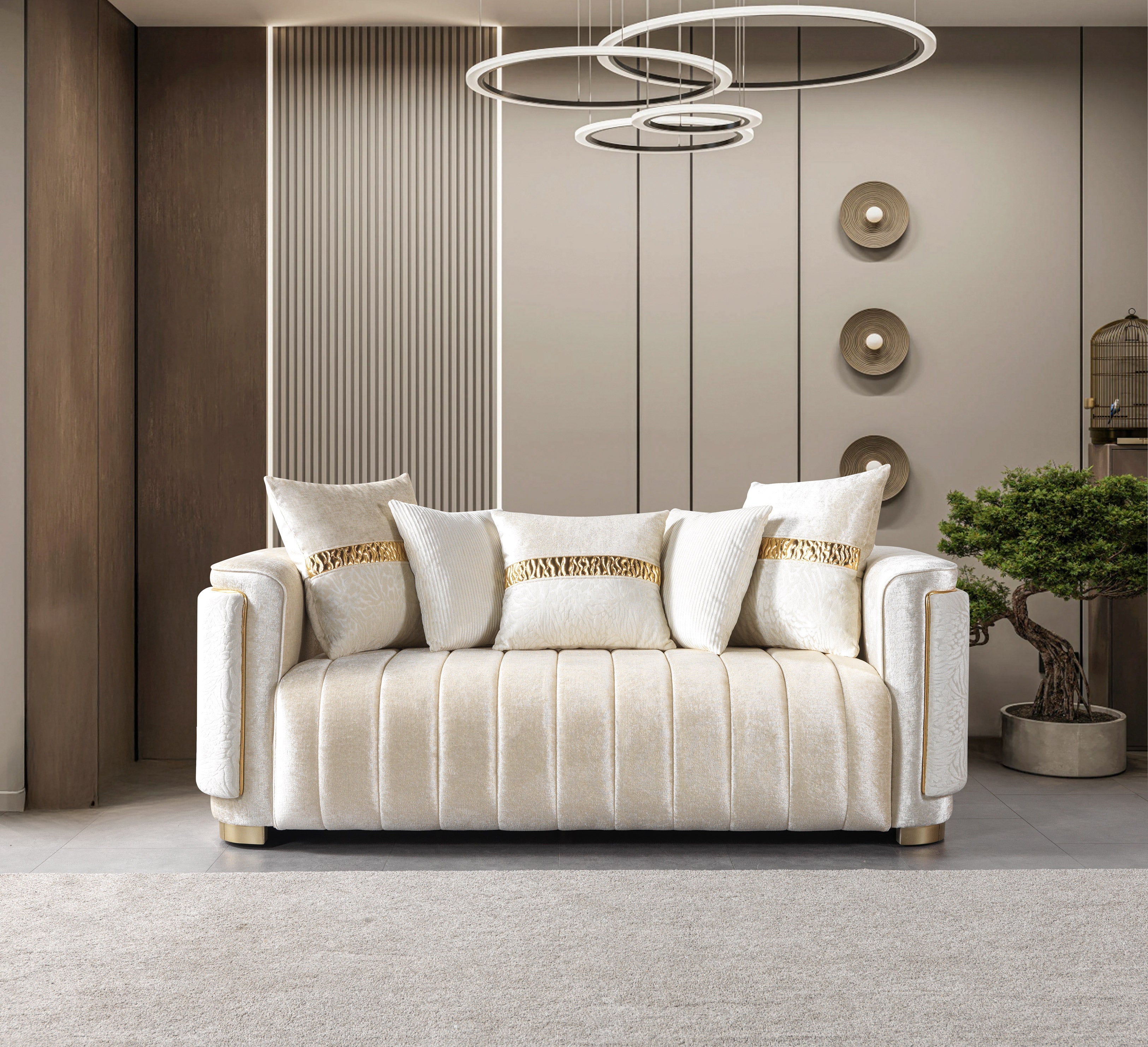 Carlina Ivory Velvet Sofa and Loveseat Set, view 8