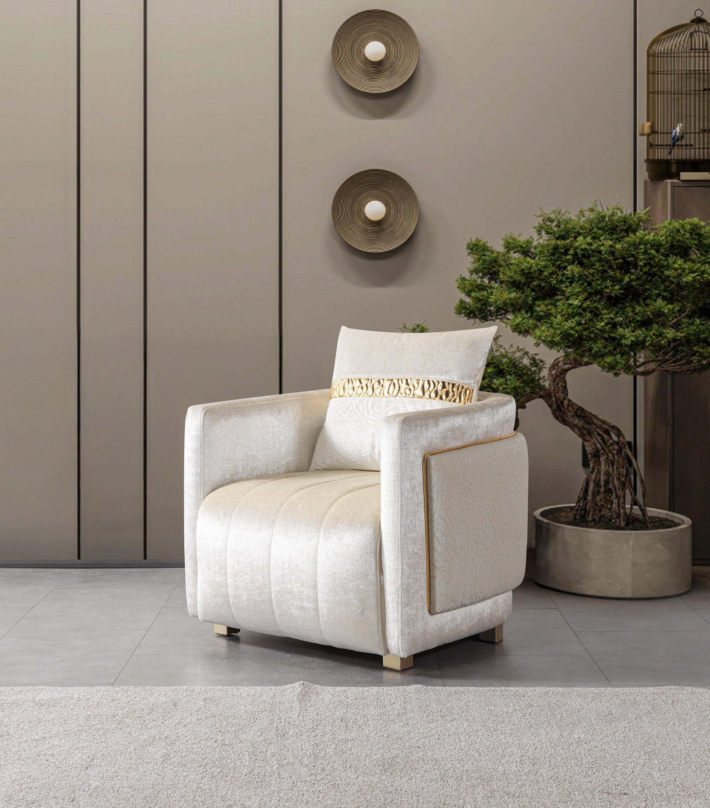 Carlina Ivory Velvet Chair, view 4