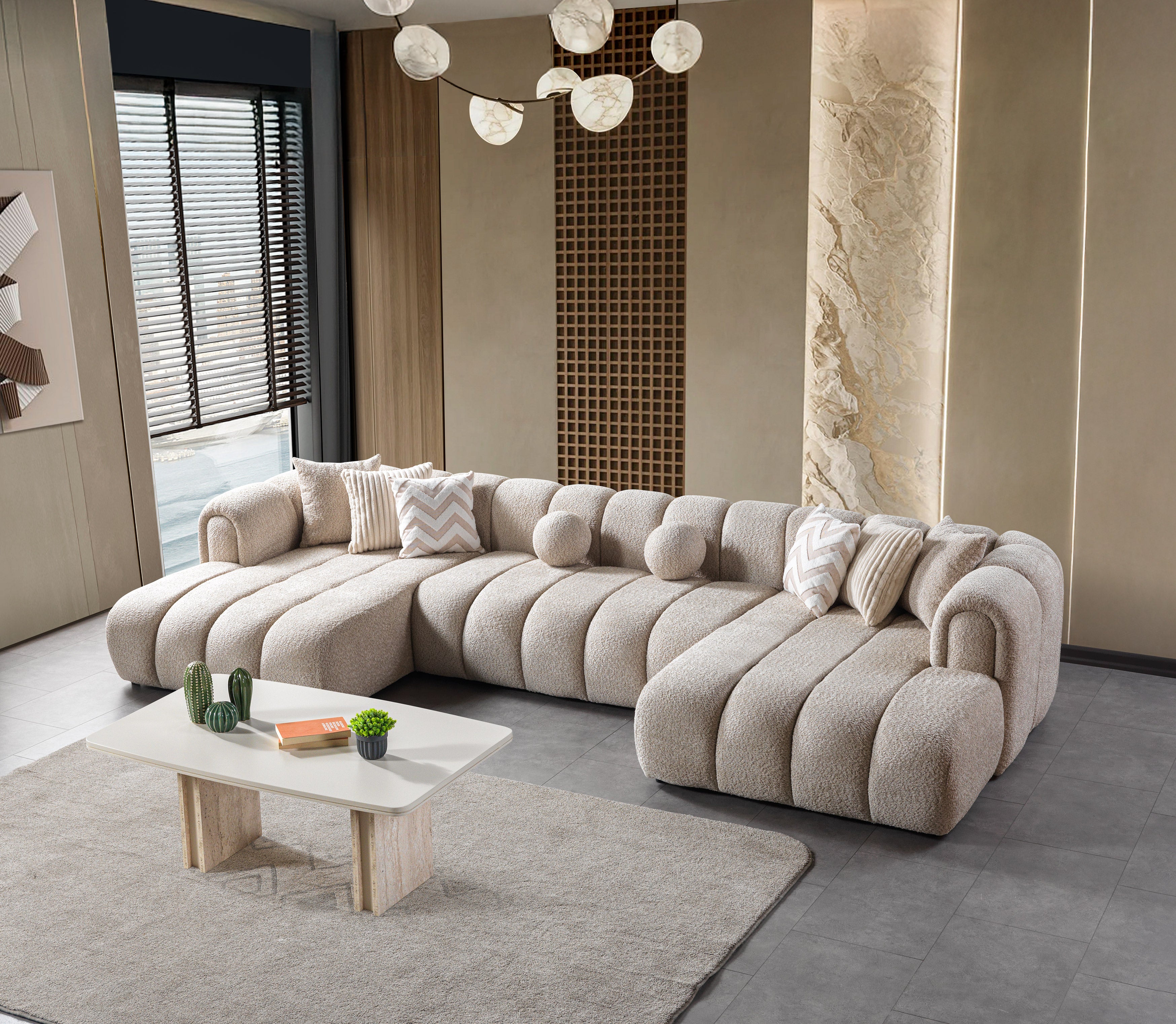 Lis Sand Boucle Double Chaise Sectional, view 3