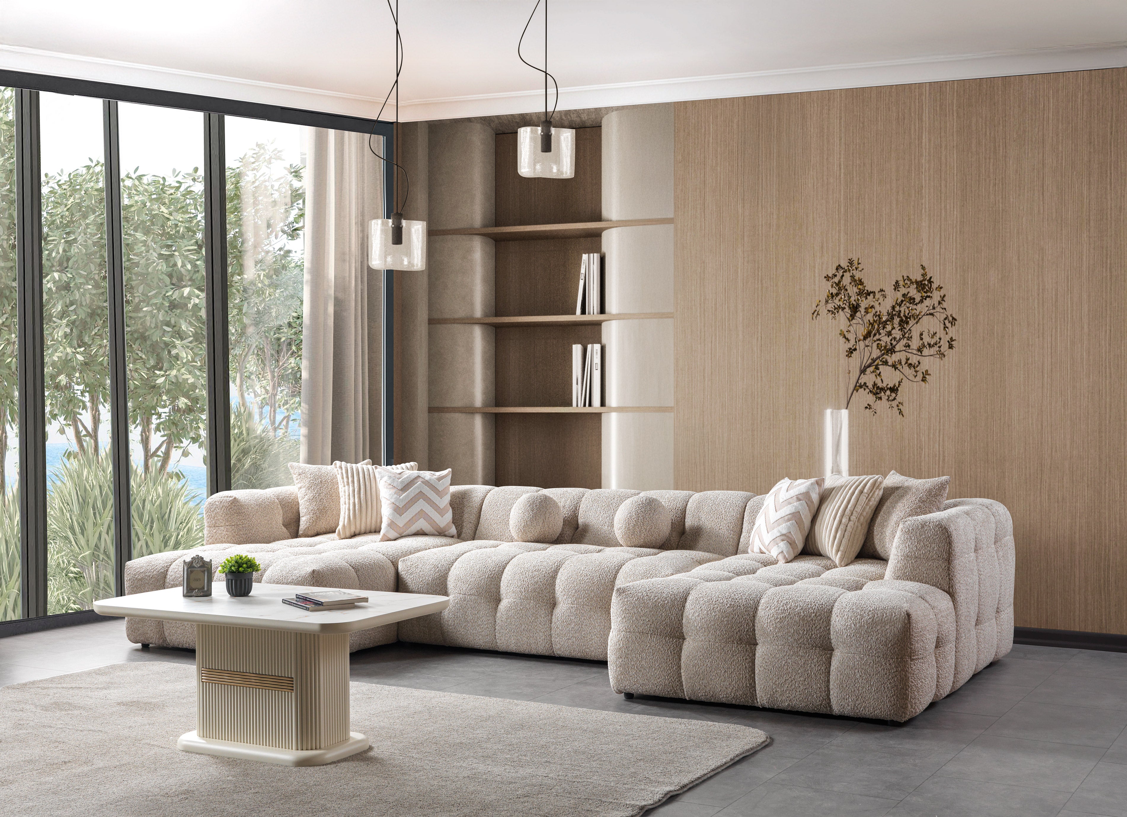 Ivy Sand Boucle Double Chaise Sectional, view 2